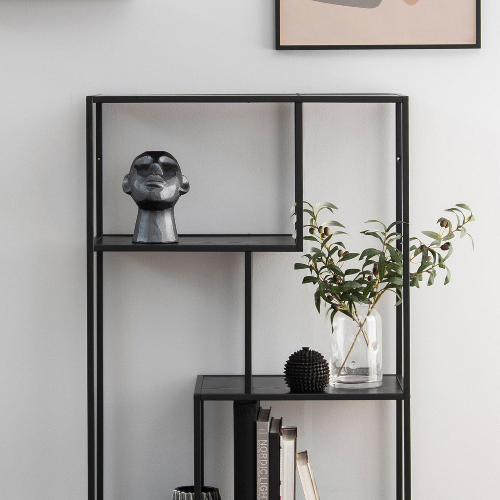 Seaford Black Metal Asymmetrical Bookcase with 3 Black Shelves - image 5