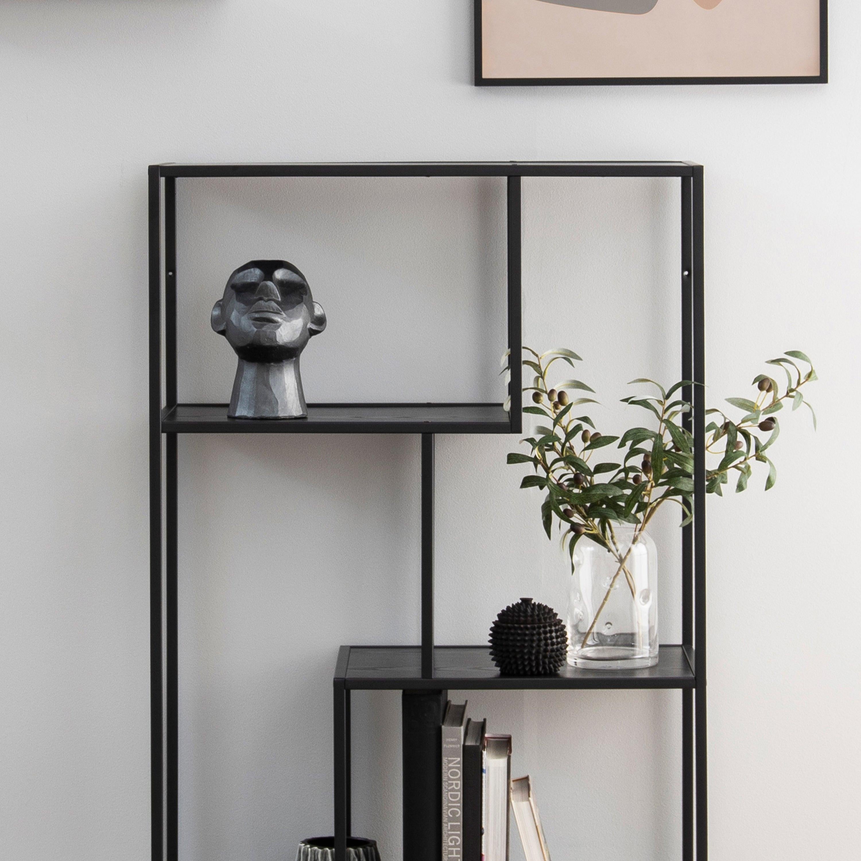 Seaford Black Metal Asymmetrical Bookcase with 3 Black Shelves - image 5