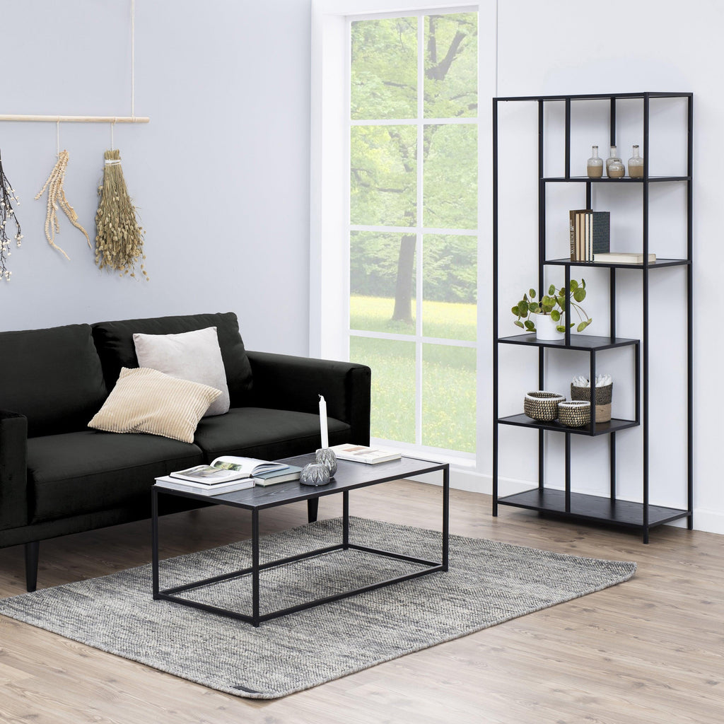 Seaford Tall Black Metal Bookcase with 5 Black Shelves - image 5