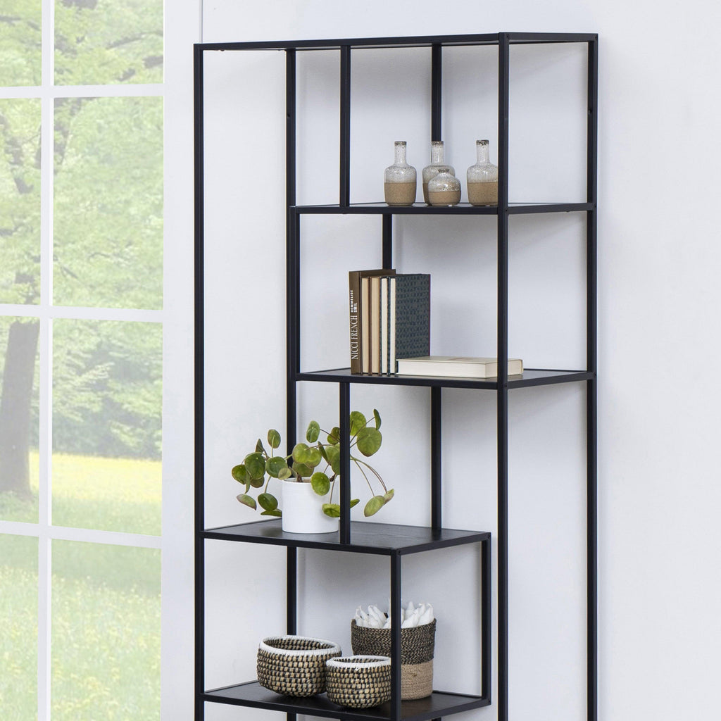 Seaford Tall Black Metal Bookcase with 5 Black Shelves - image 6