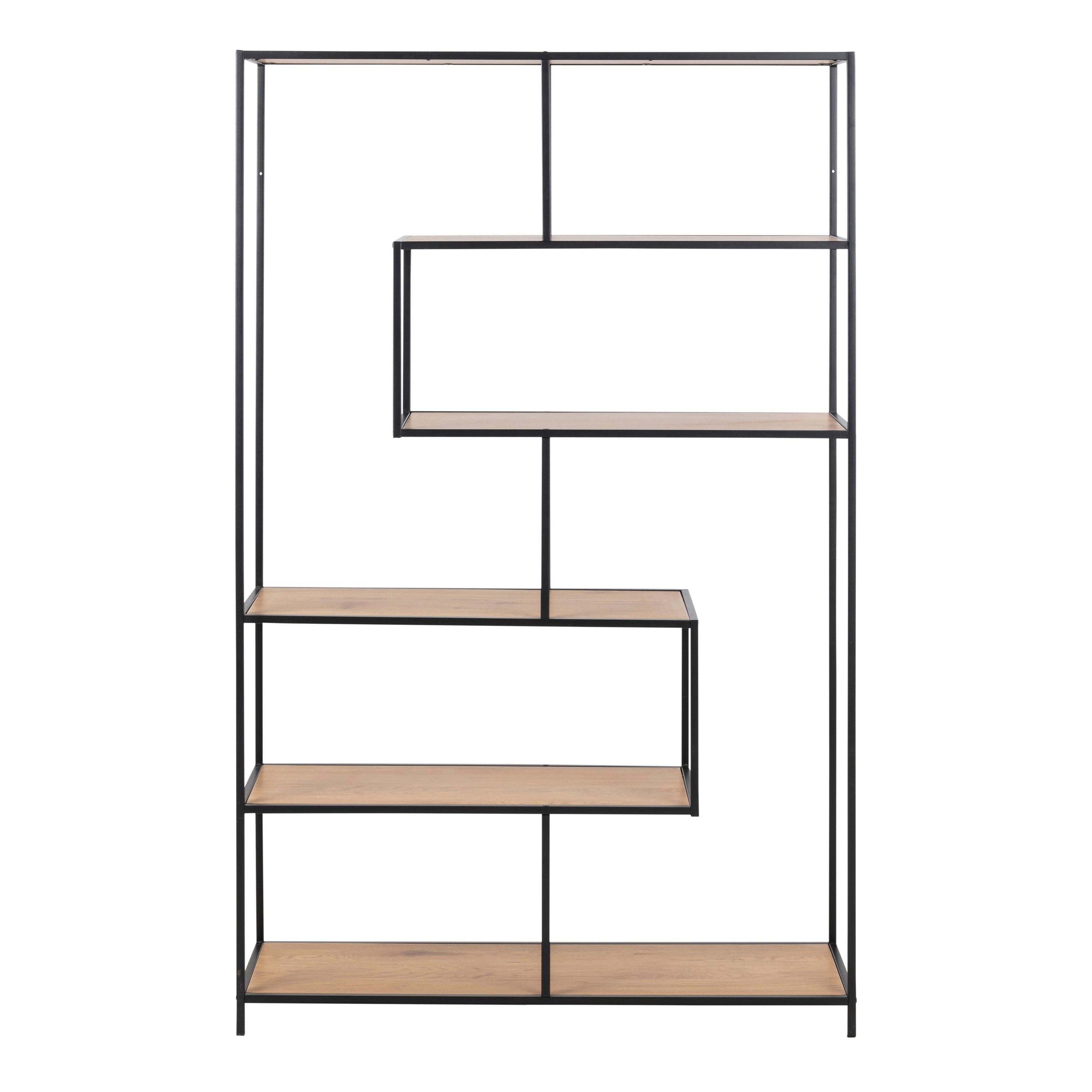 Seaford Black Metal Large Asymmetrical Bookcase with 5 Oak Shelves - image 2
