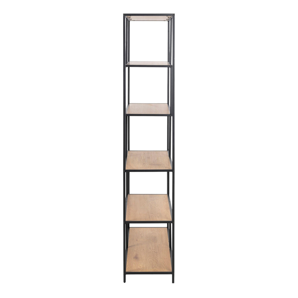 Seaford Black Metal Large Asymmetrical Bookcase with 5 Oak Shelves - image 3