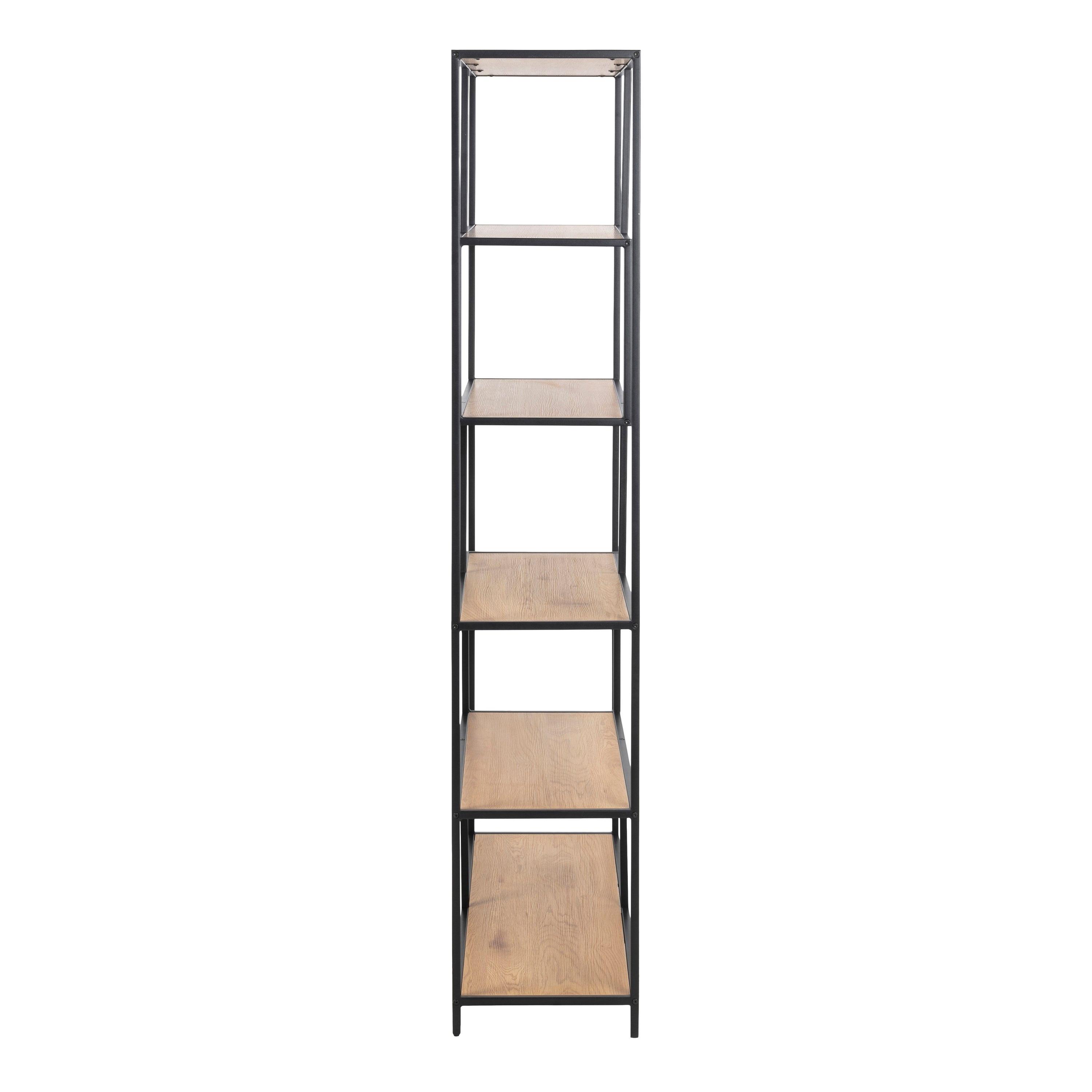 Seaford Black Metal Large Asymmetrical Bookcase with 5 Oak Shelves - image 3