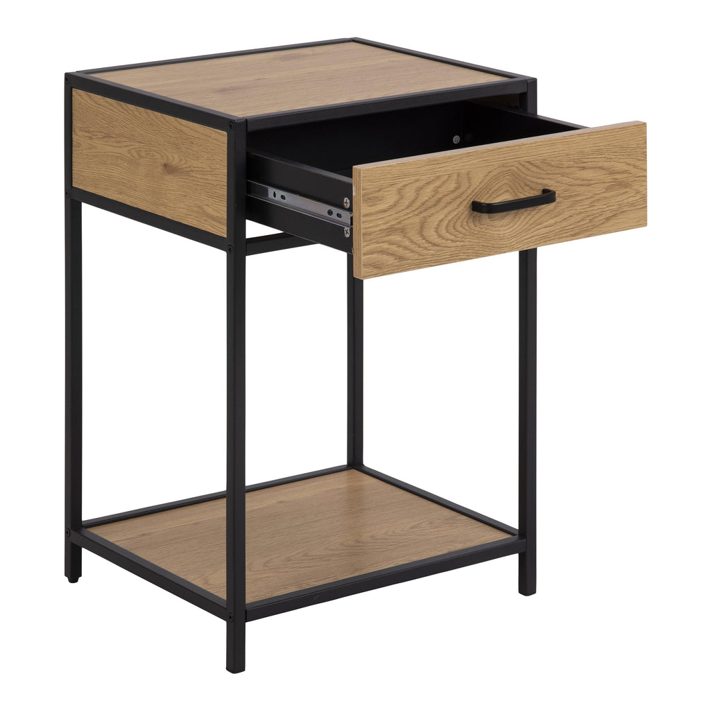 Seaford Bedside Table with 1 Drawer in Black & Oak - image 4