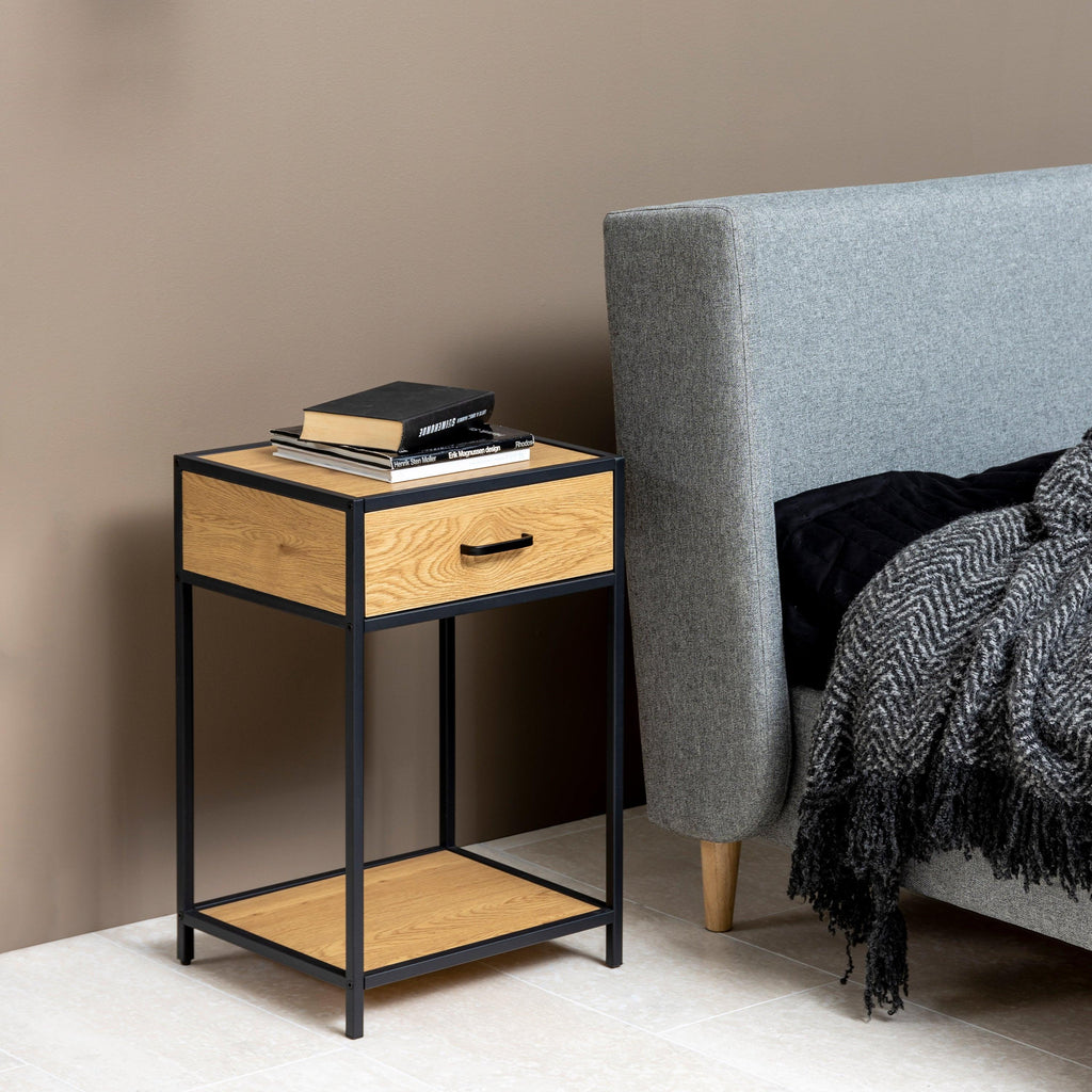 Seaford Bedside Table with 1 Drawer in Black & Oak - image 5