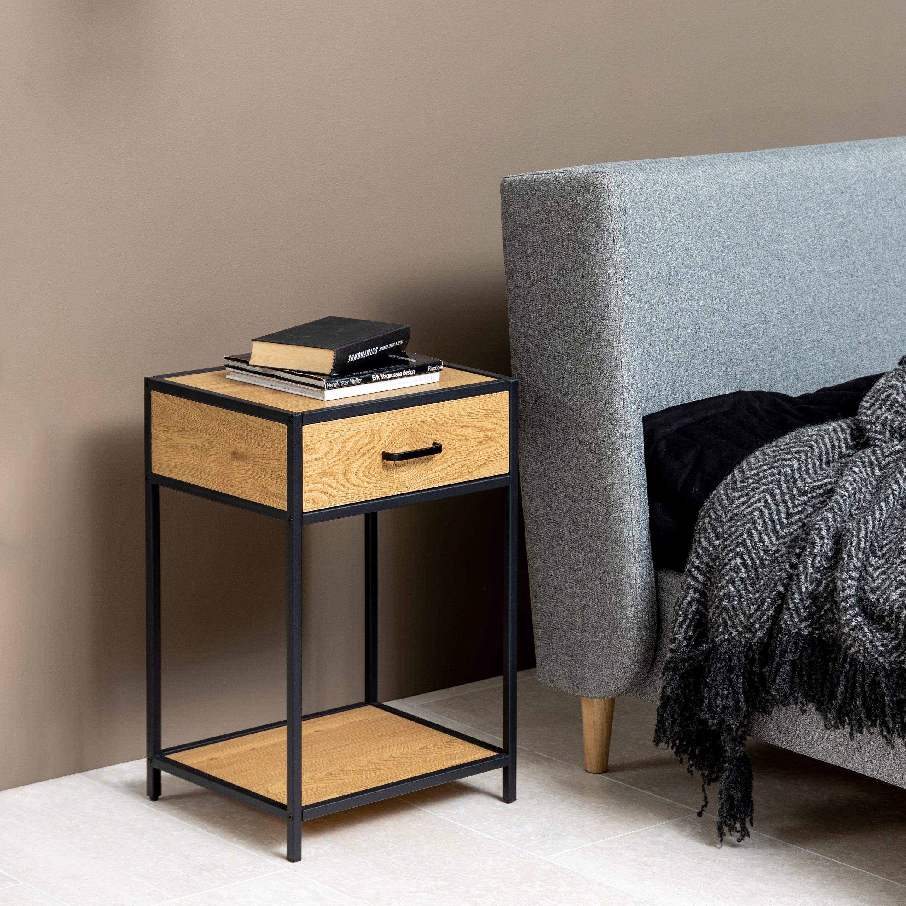Seaford Bedside Table with 1 Drawer in Black & Oak - image 5