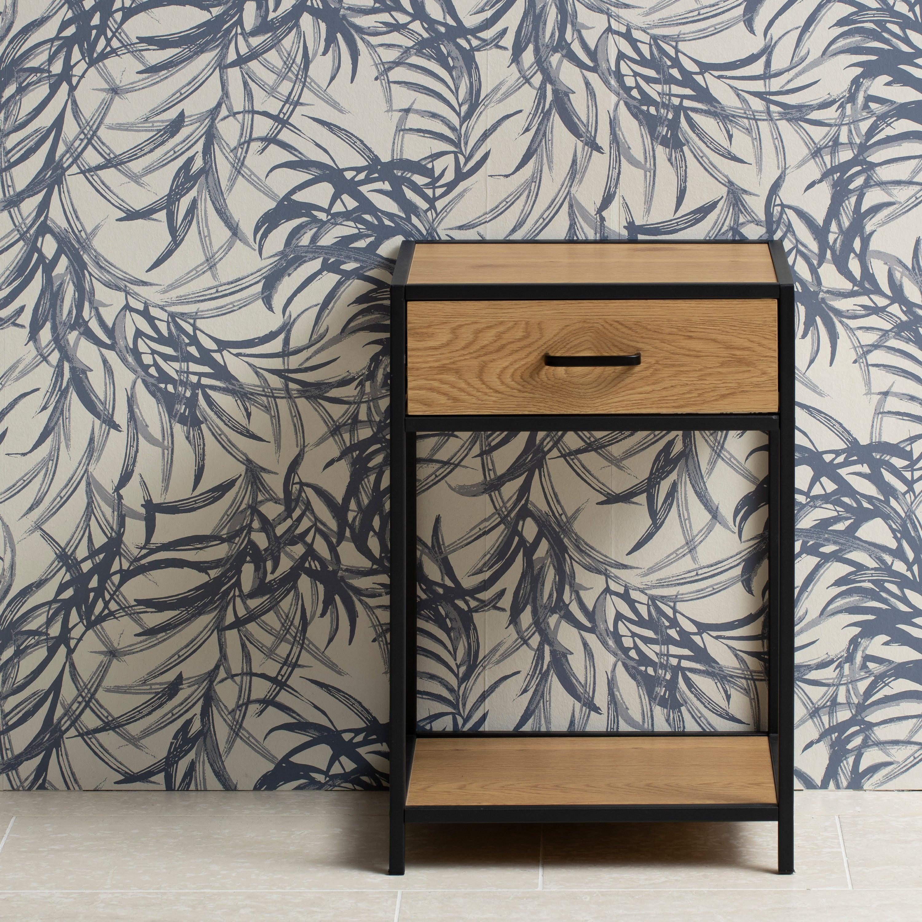 Seaford Bedside Table with 1 Drawer in Black & Oak - image 6