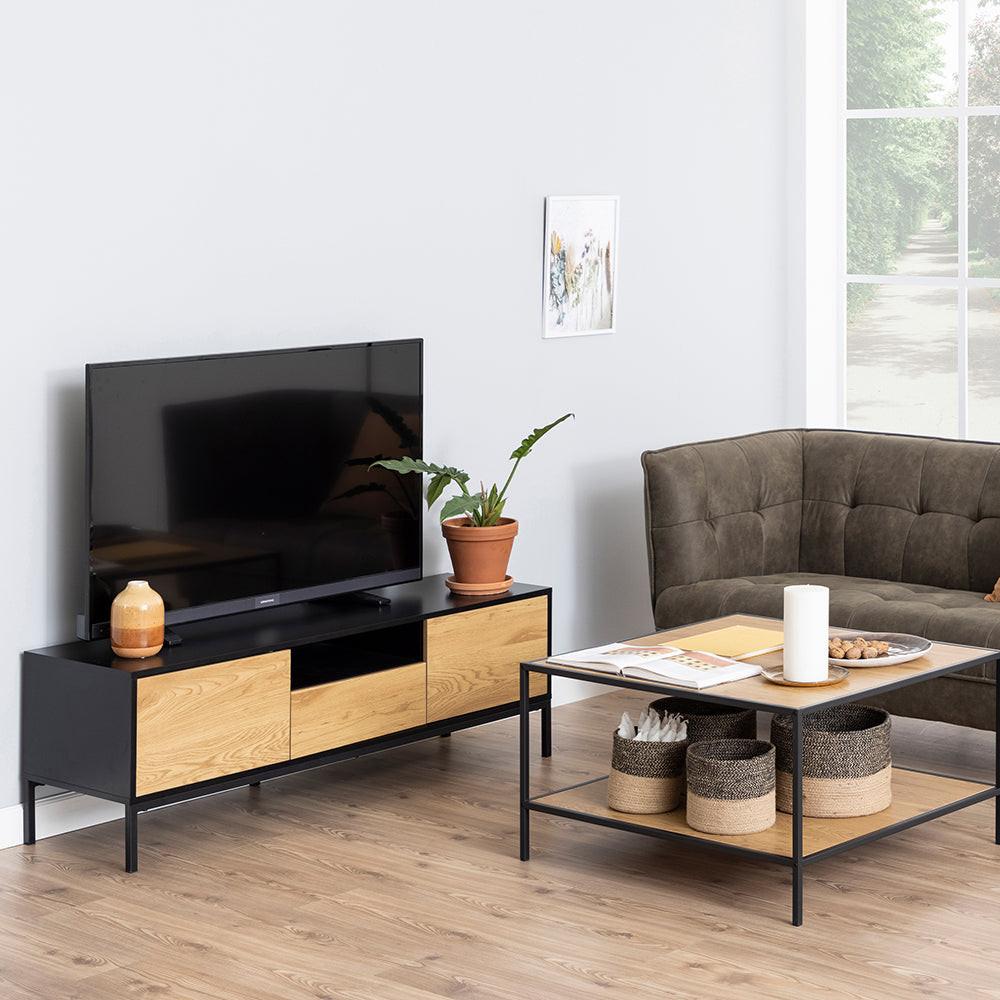 Seaford TV Unit 2 Doors 1 Drawer in Black & Oak - image 5