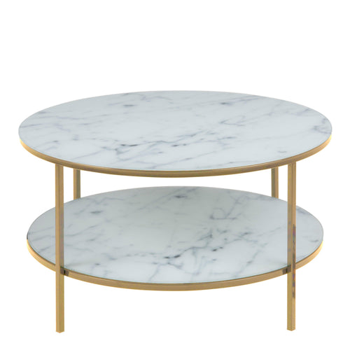 Alisma Round Coffee Table with White Crystal Clear Marble Glass Top & Gold Legs - image 2