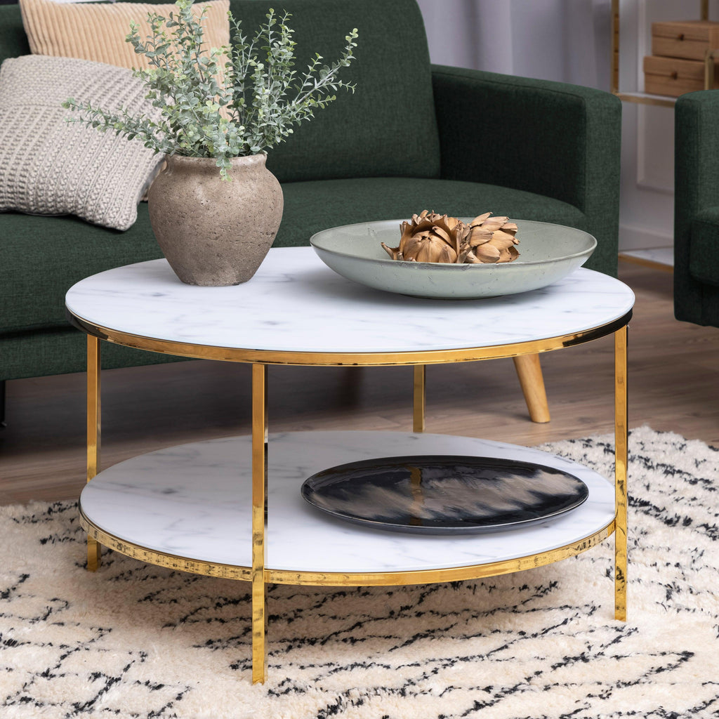 Alisma Round Coffee Table with White Crystal Clear Marble Glass Top & Gold Legs - image 4
