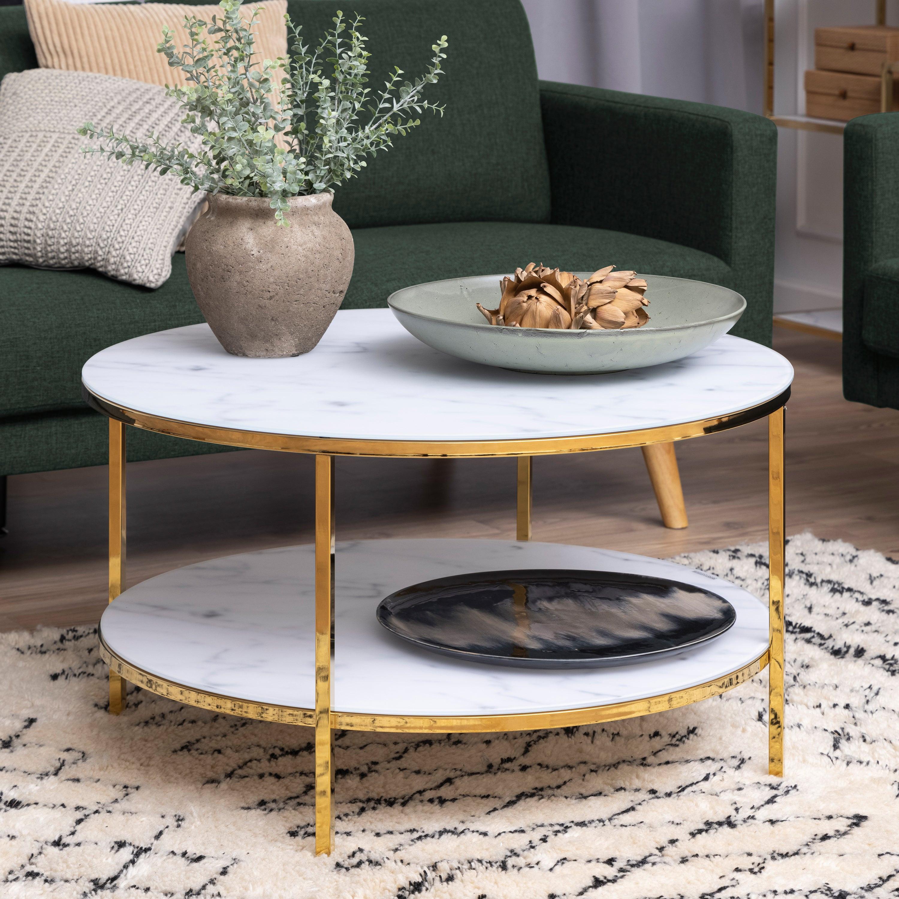 Alisma Round Coffee Table with White Crystal Clear Marble Glass Top & Gold Legs - image 4