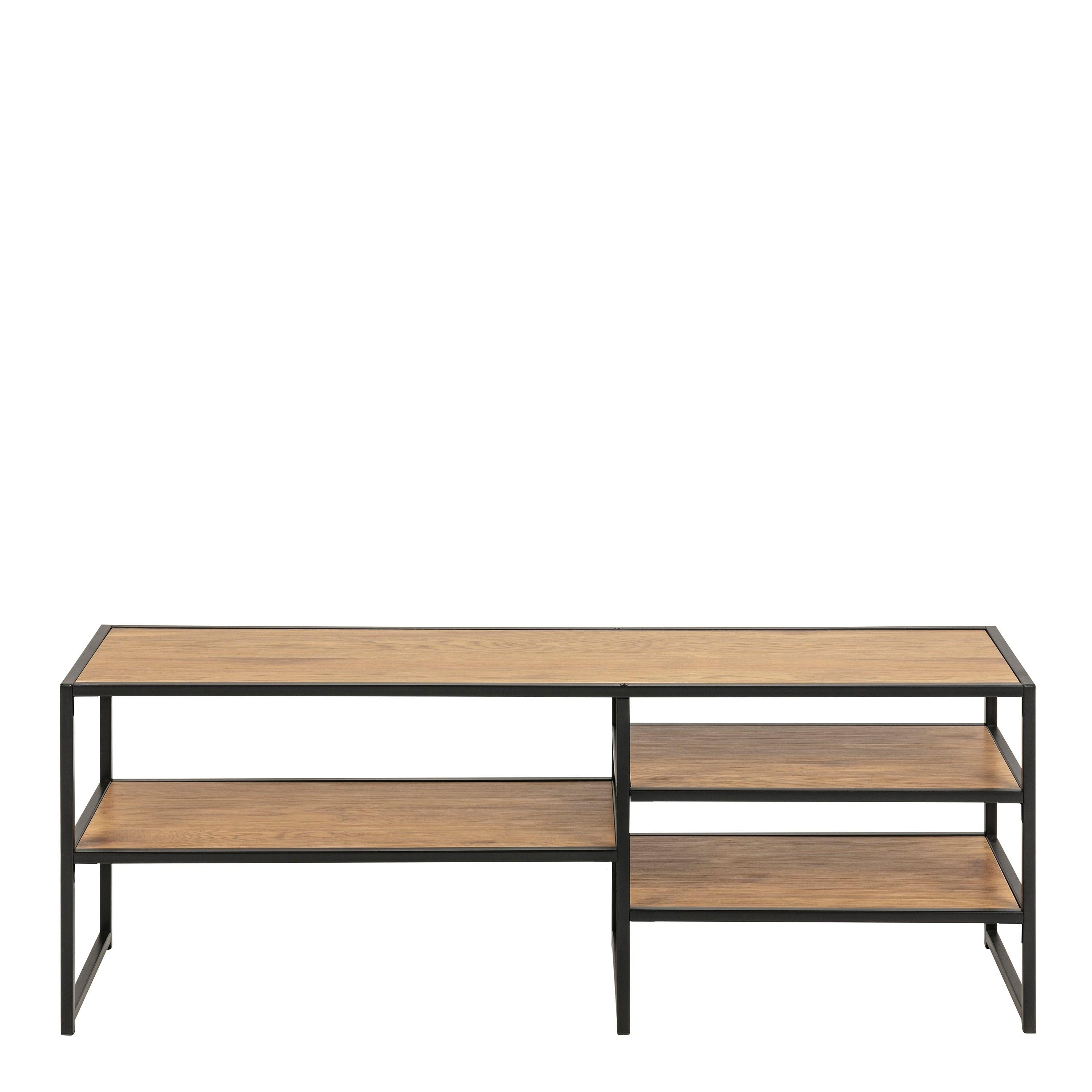 Seaford Black Metal Open TV Unit with 3 Oak Shelves - image 2