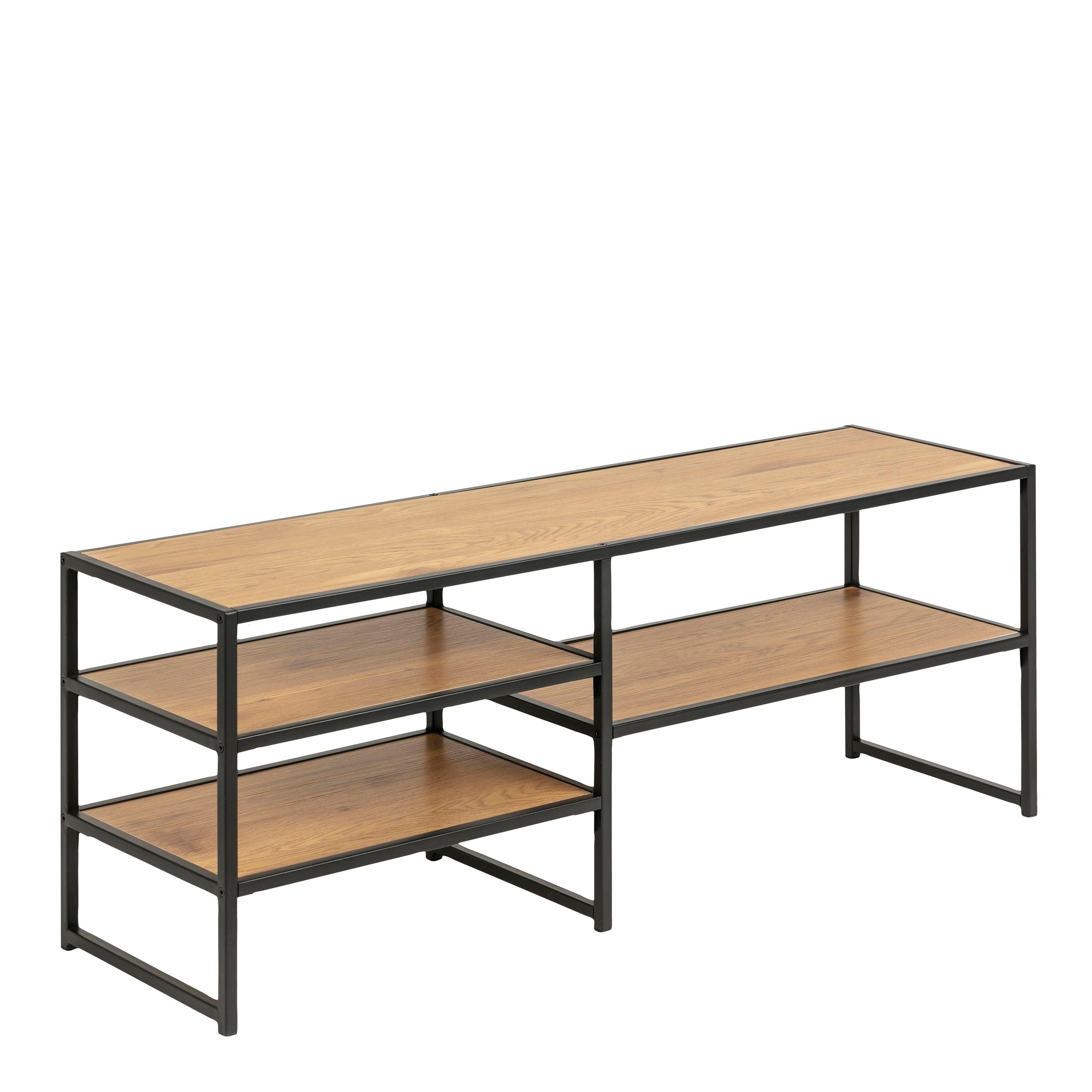Seaford Black Metal Open TV Unit with 3 Oak Shelves - image 3