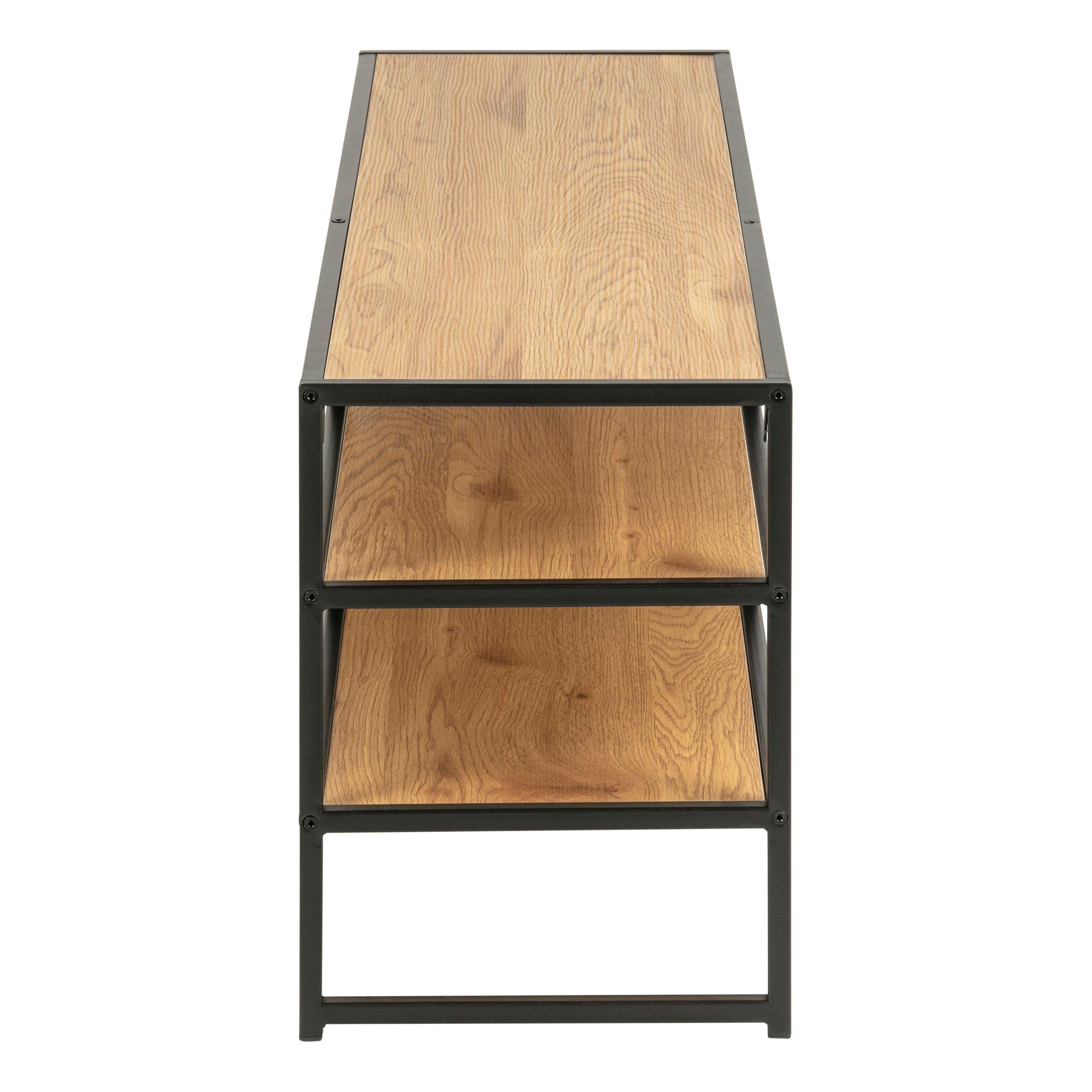 Seaford Black Metal Open TV Unit with 3 Oak Shelves - image 4