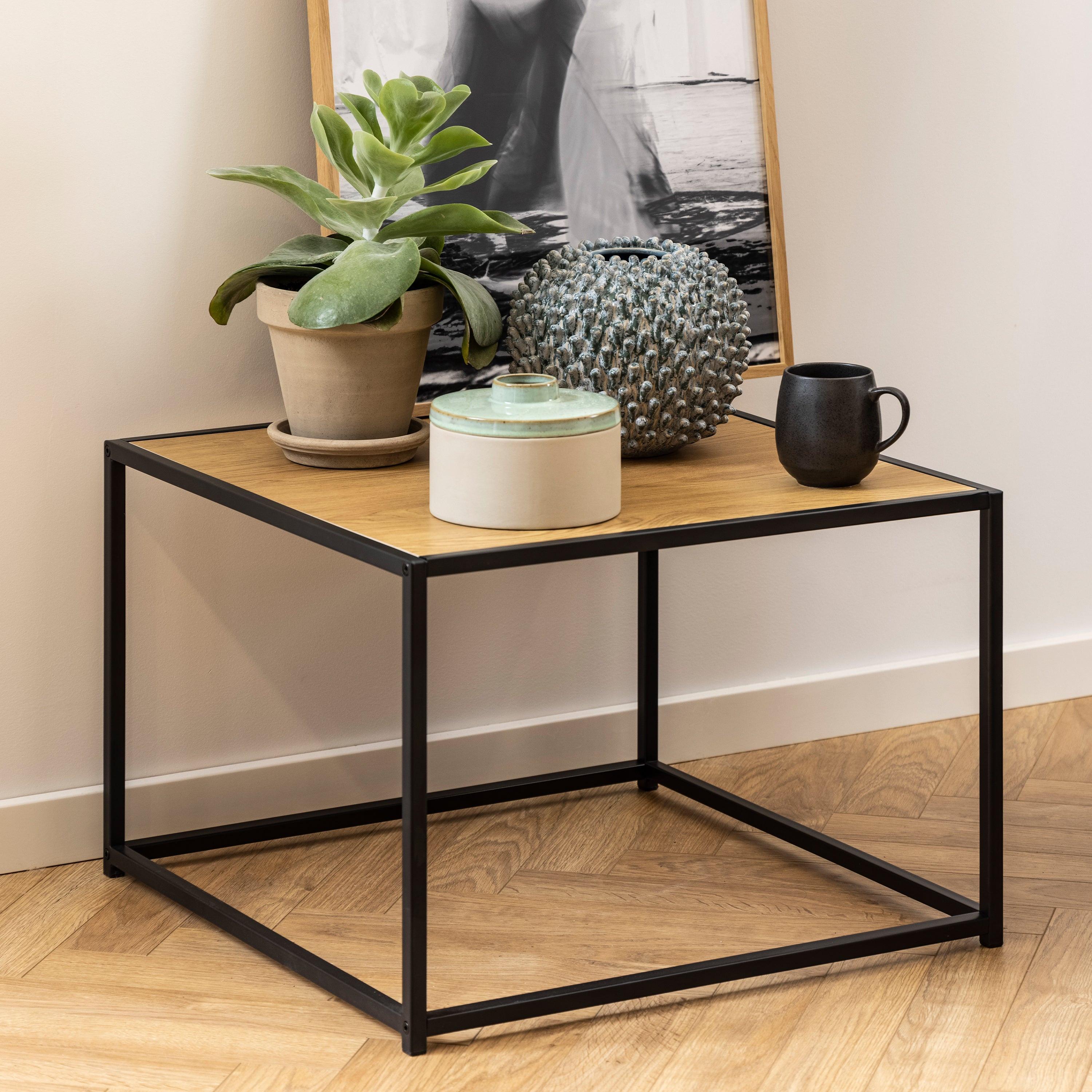 Seaford Black Metal Coffee Table with Oak Top - image 6