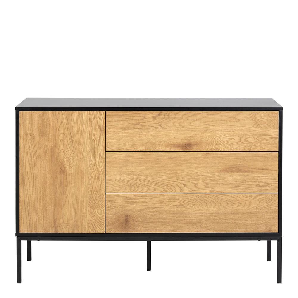 Seaford 1 Door 3 Drawer Small Sideboard in Black & Oak - image 2