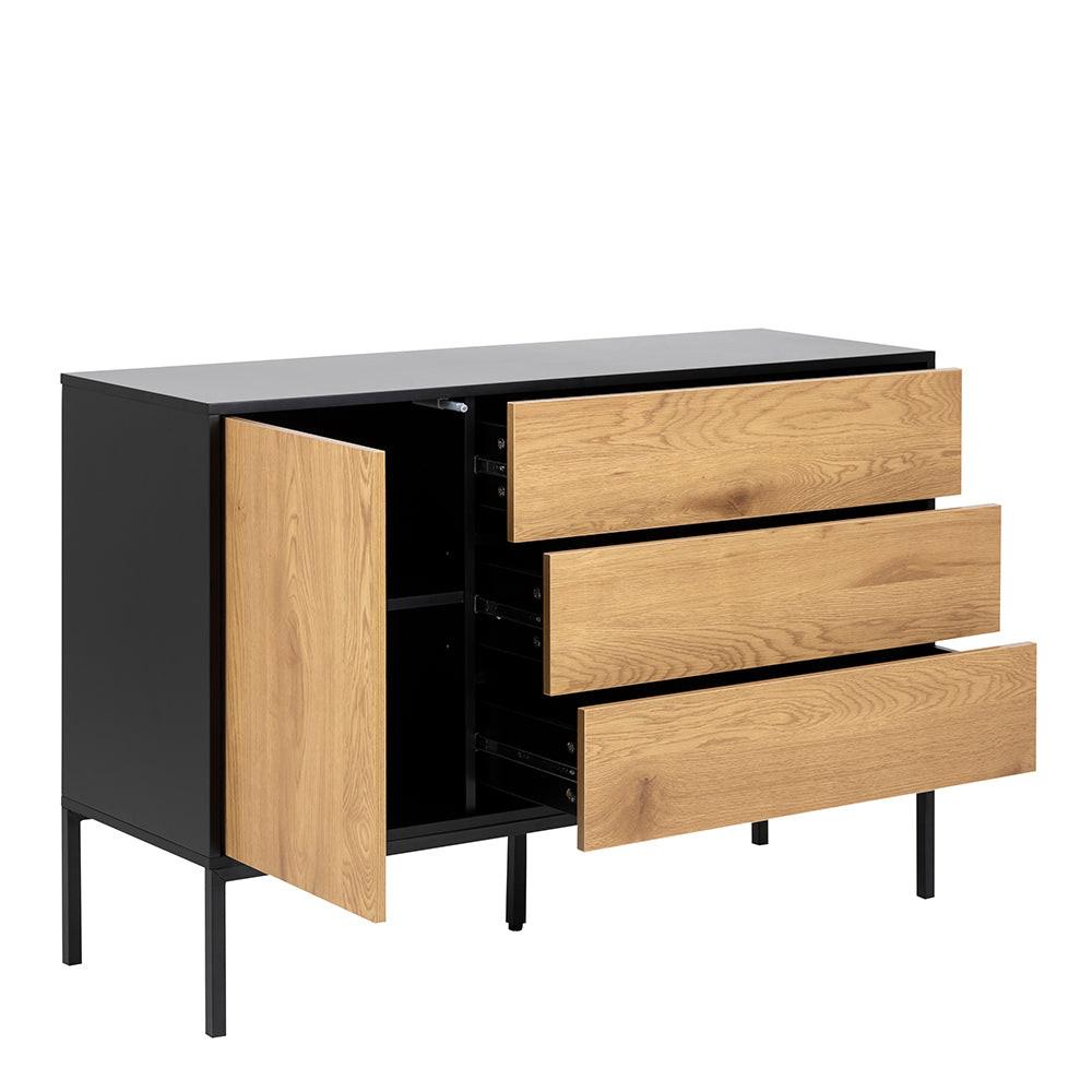 Seaford 1 Door 3 Drawer Small Sideboard in Black & Oak - image 4