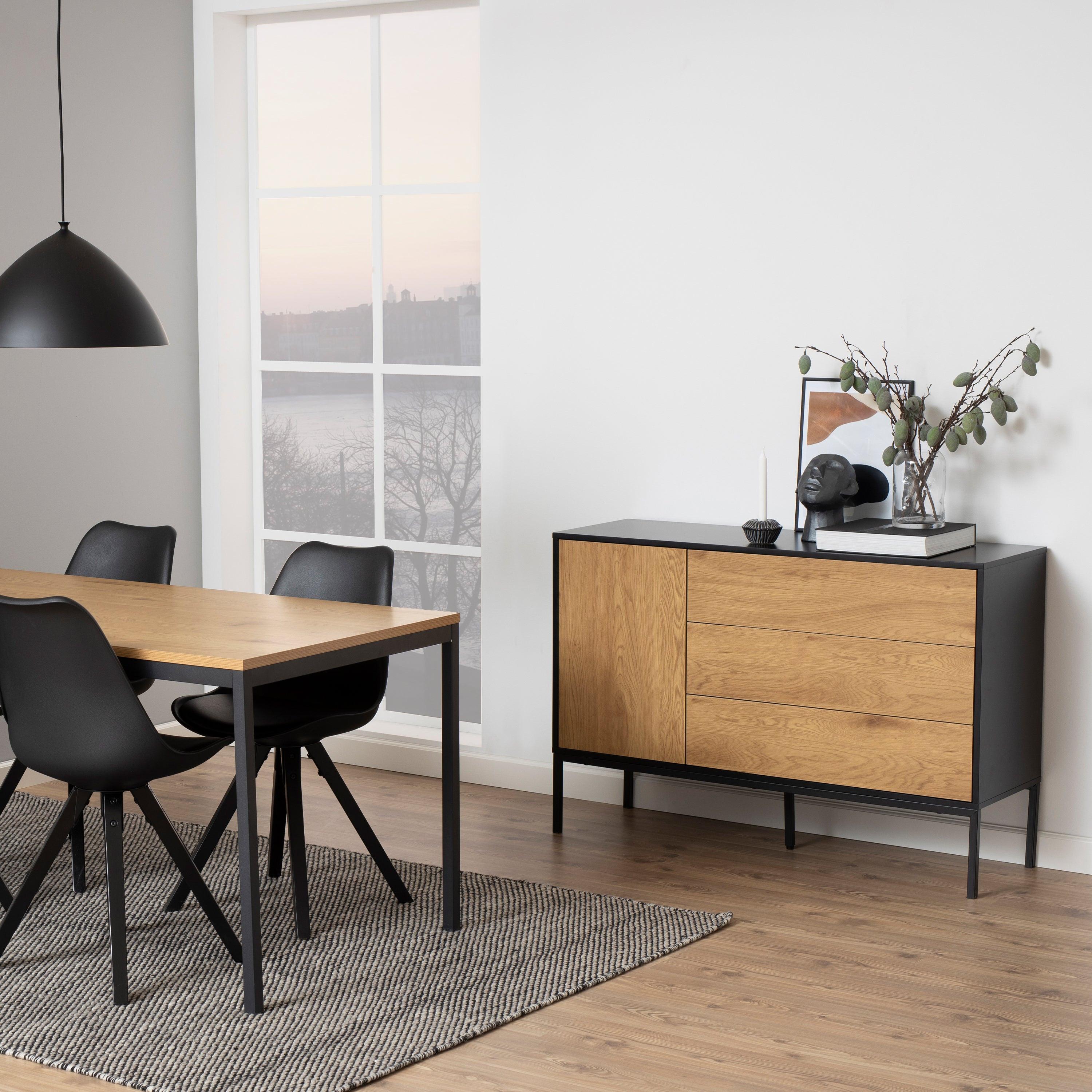 Seaford 1 Door 3 Drawer Small Sideboard in Black & Oak - image 5