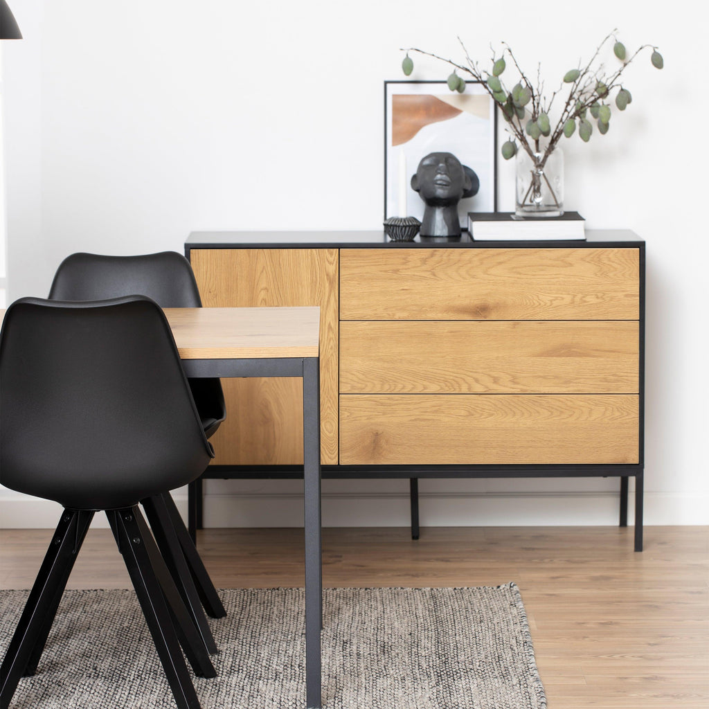 Seaford 1 Door 3 Drawer Small Sideboard in Black & Oak - image 6