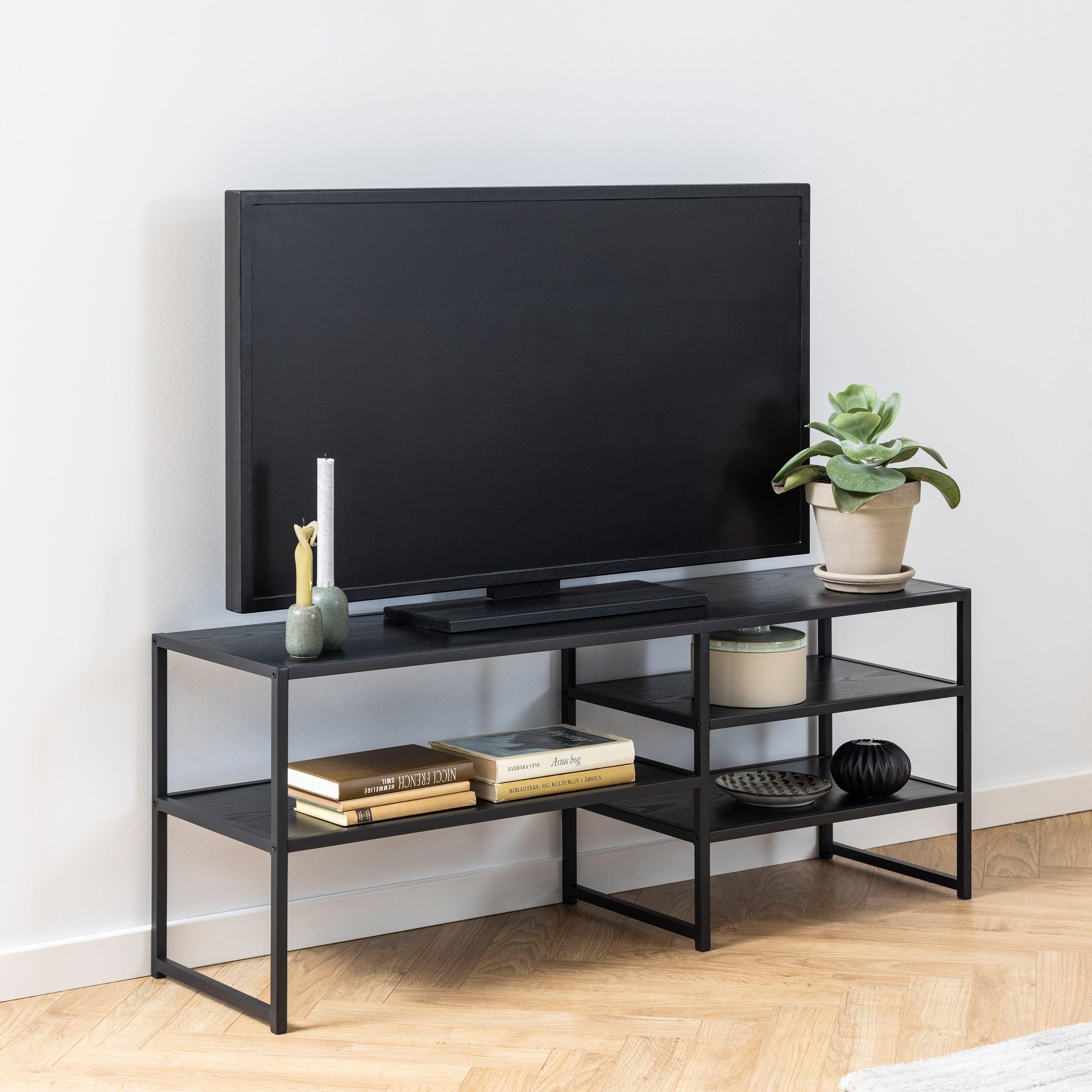 Seaford Black Metal Open TV Unit with 3 Black Shelves - image 4