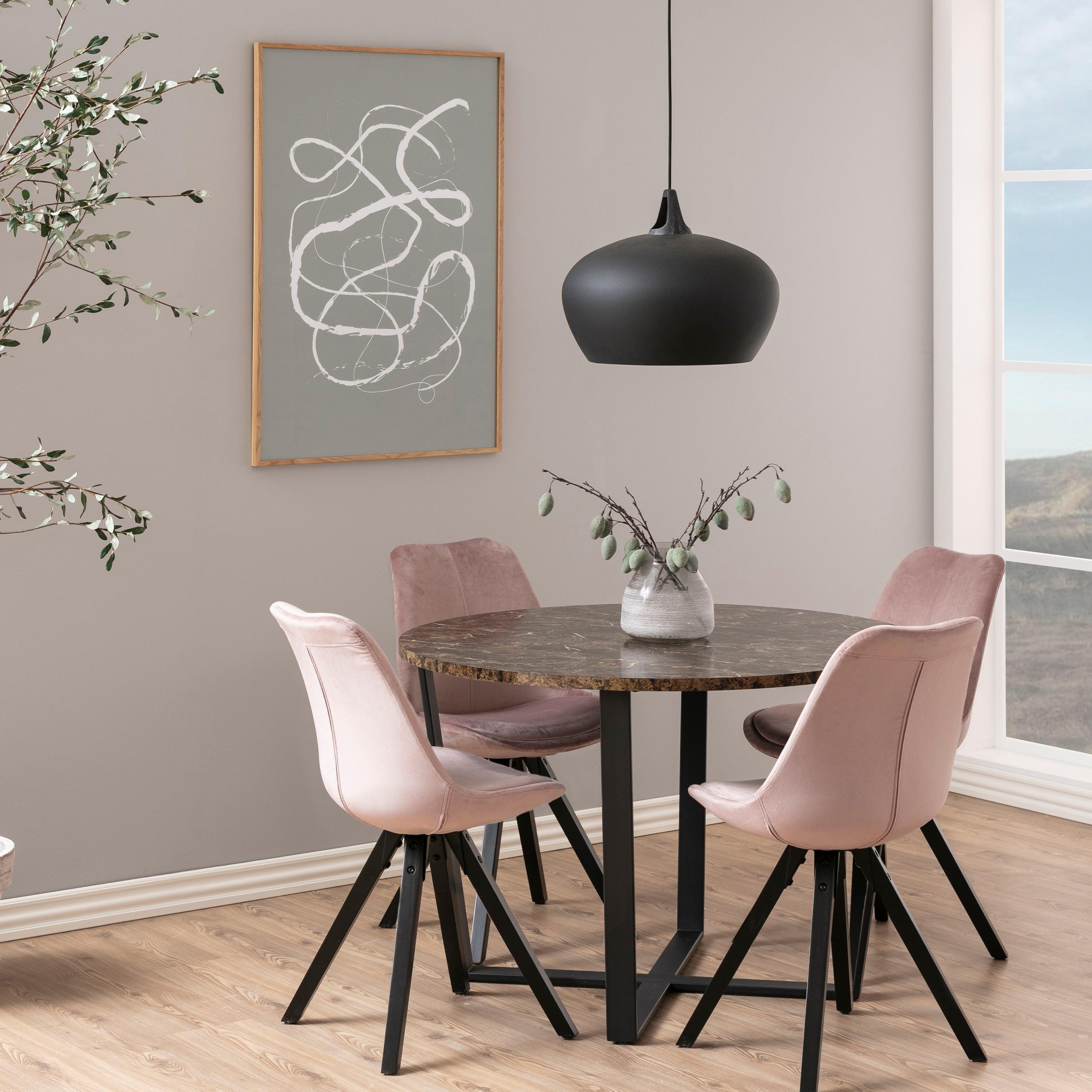 Amble Round Dining Table with Brown Marble Melamine Top & Black Legs - image 4