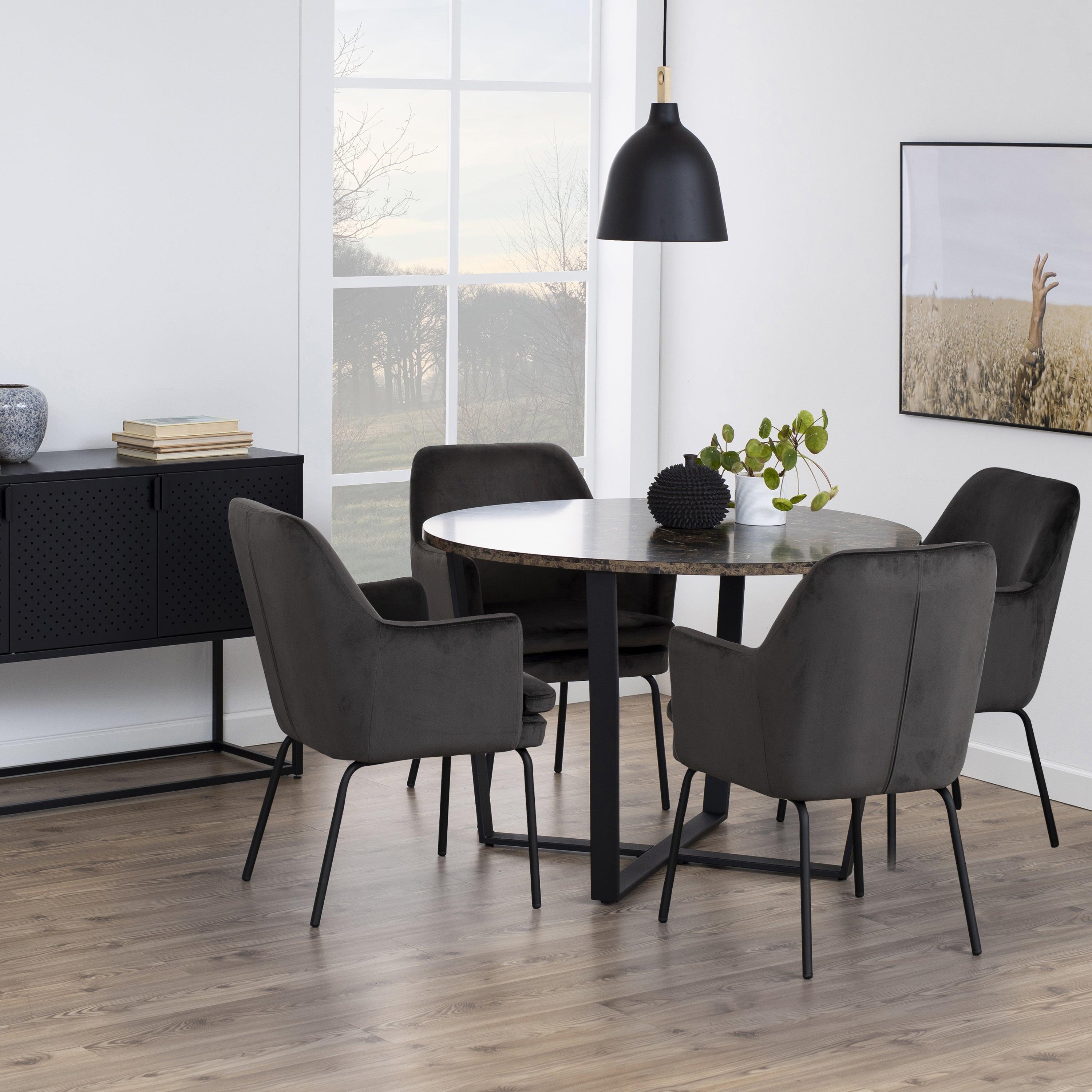 Amble Round Dining Table with Brown Marble Melamine Top & Black Legs - image 5