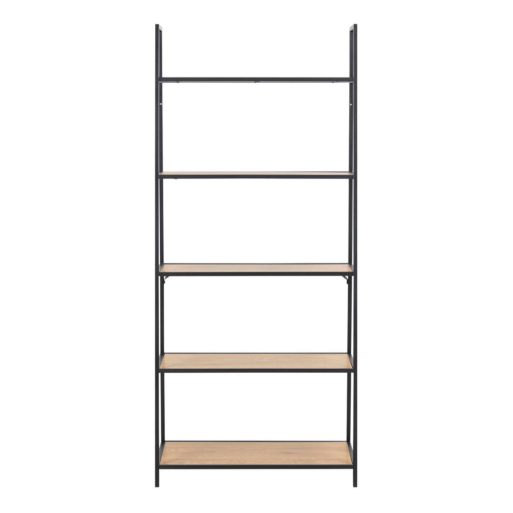 Seaford Black Metal Ladder Bookcase with 5 Oak Shelves - image 2