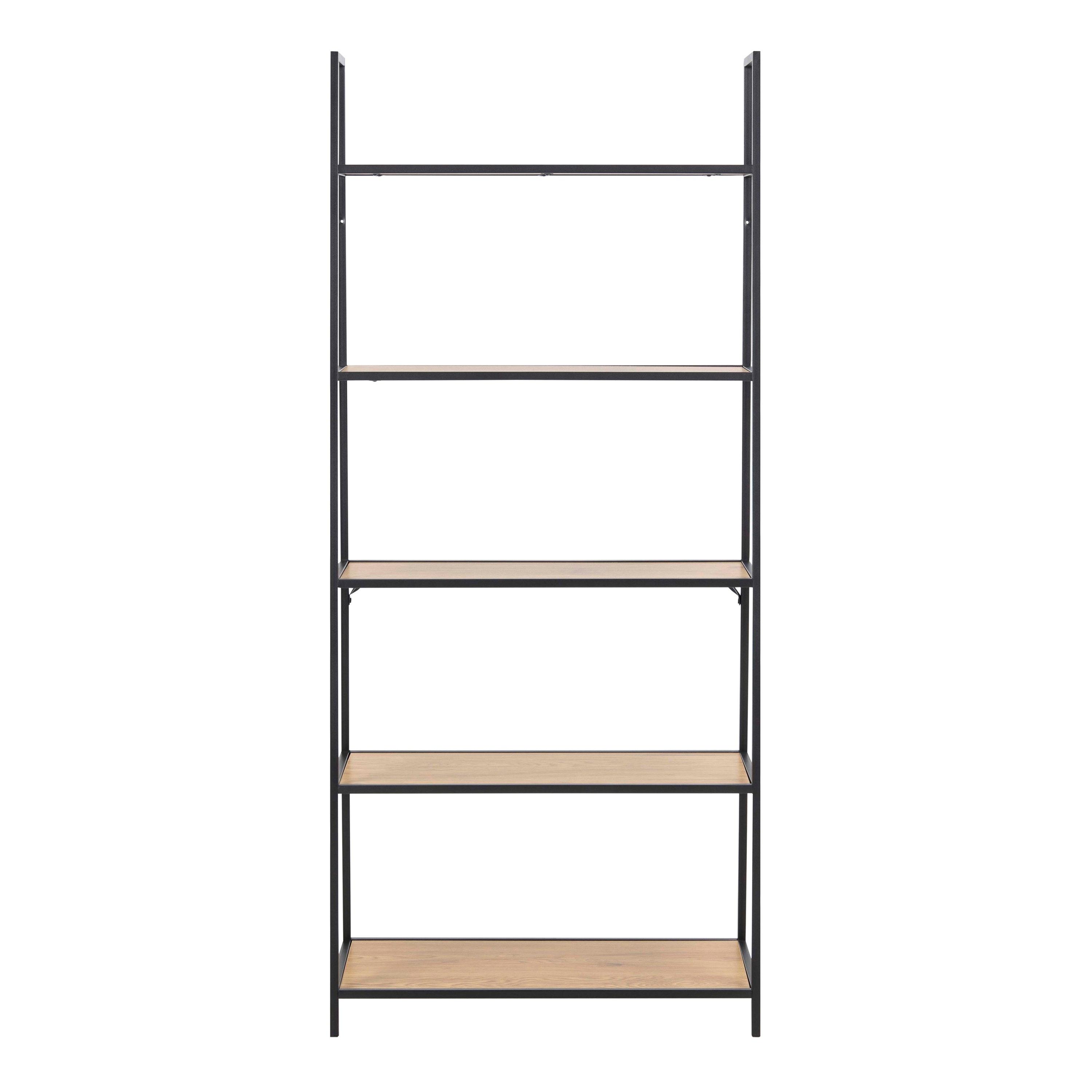 Seaford Black Metal Ladder Bookcase with 5 Oak Shelves - image 2