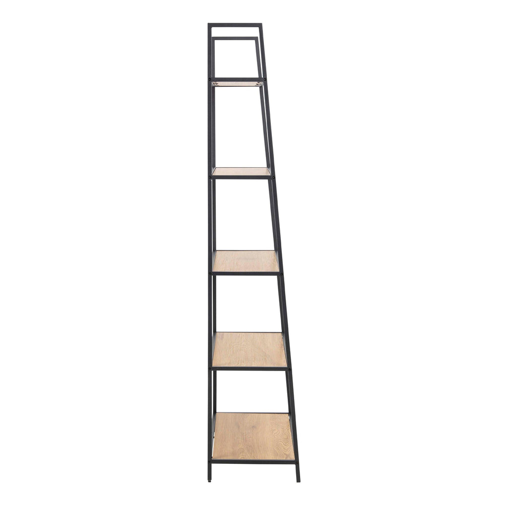 Seaford Black Metal Ladder Bookcase with 5 Oak Shelves - image 3