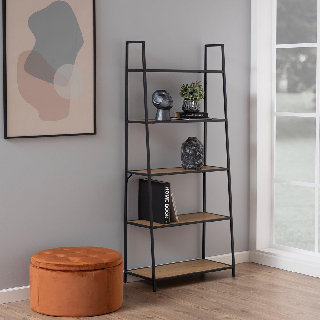 Seaford Black Metal Ladder Bookcase with 5 Oak Shelves - image 4