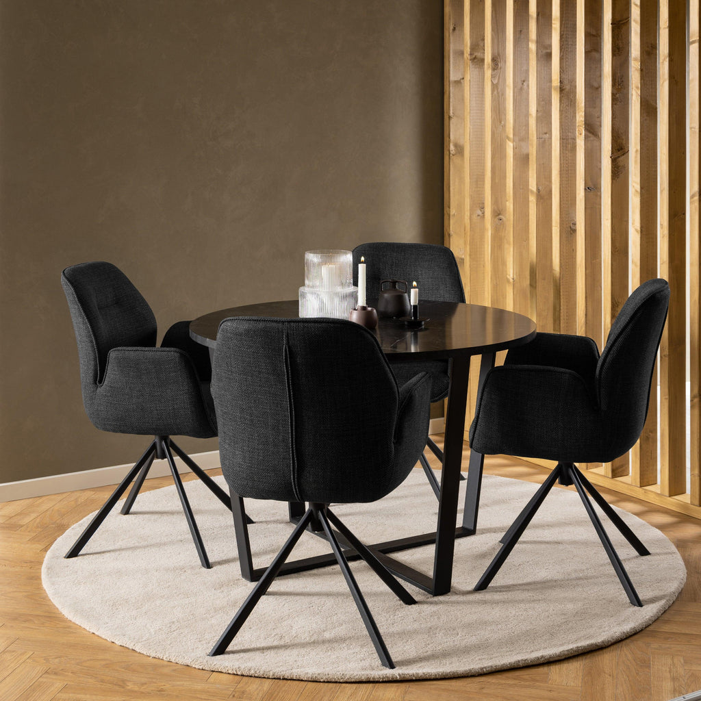 Amble Round Dining Table with Black Marble Melamine Top & Black Legs - image 3