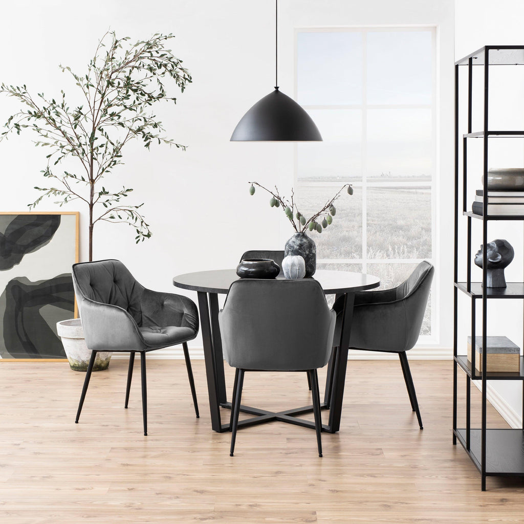 Amble Round Dining Table with Black Marble Melamine Top & Black Legs - image 5