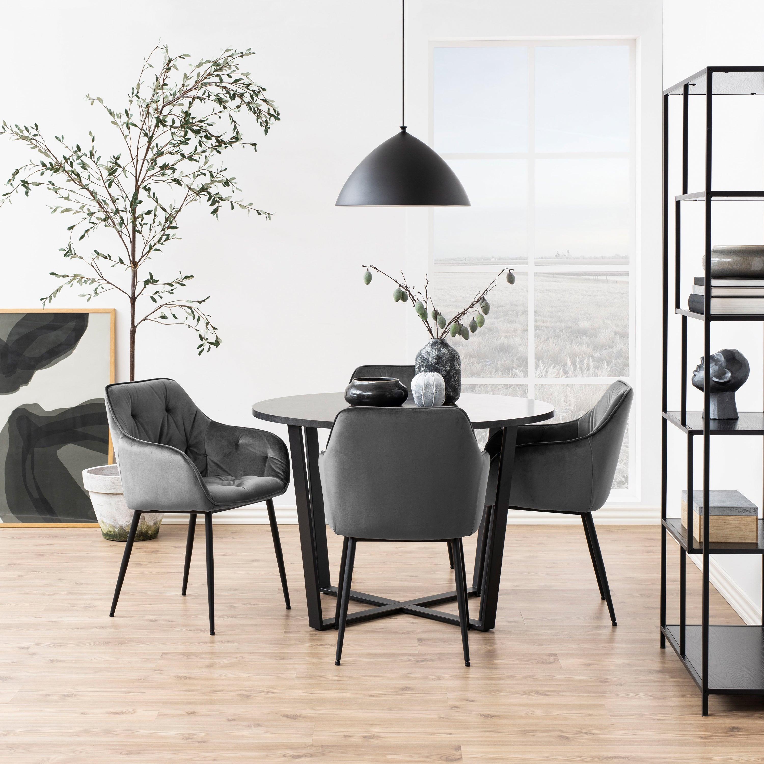 Amble Round Dining Table with Black Marble Melamine Top & Black Legs - image 5