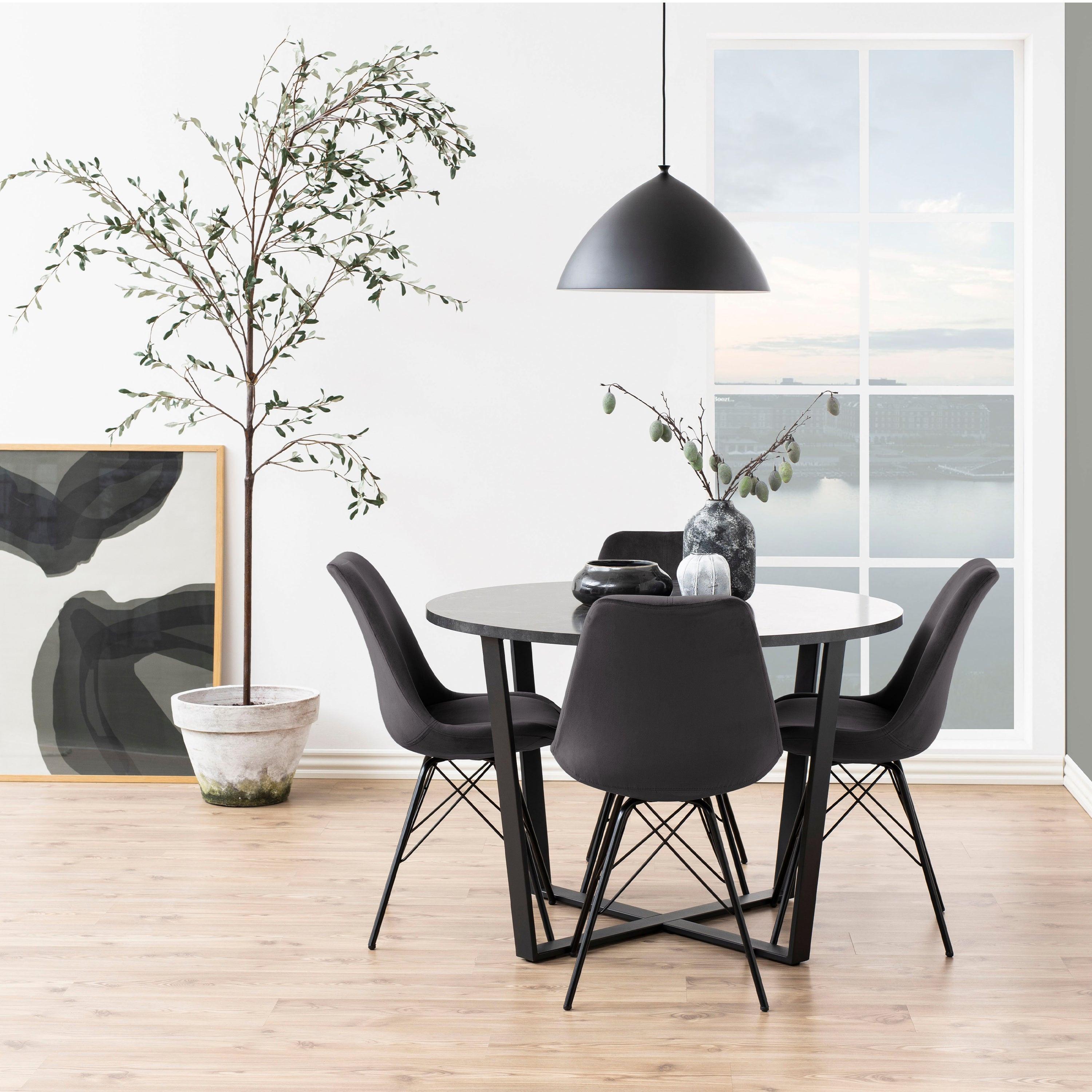 Amble Round Dining Table with Black Marble Melamine Top & Black Legs - image 6