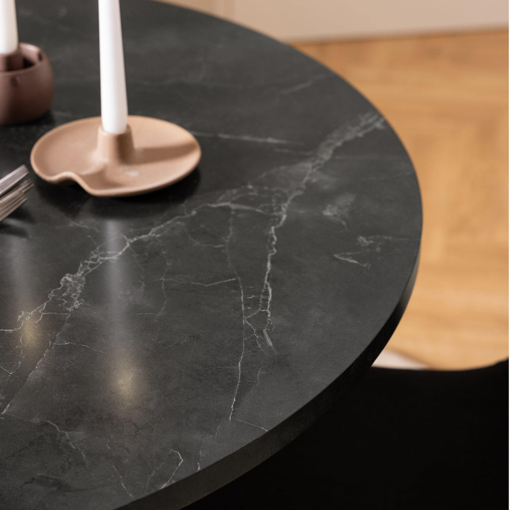 Amble Round Dining Table with Black Marble Melamine Top & Black Legs - image 7