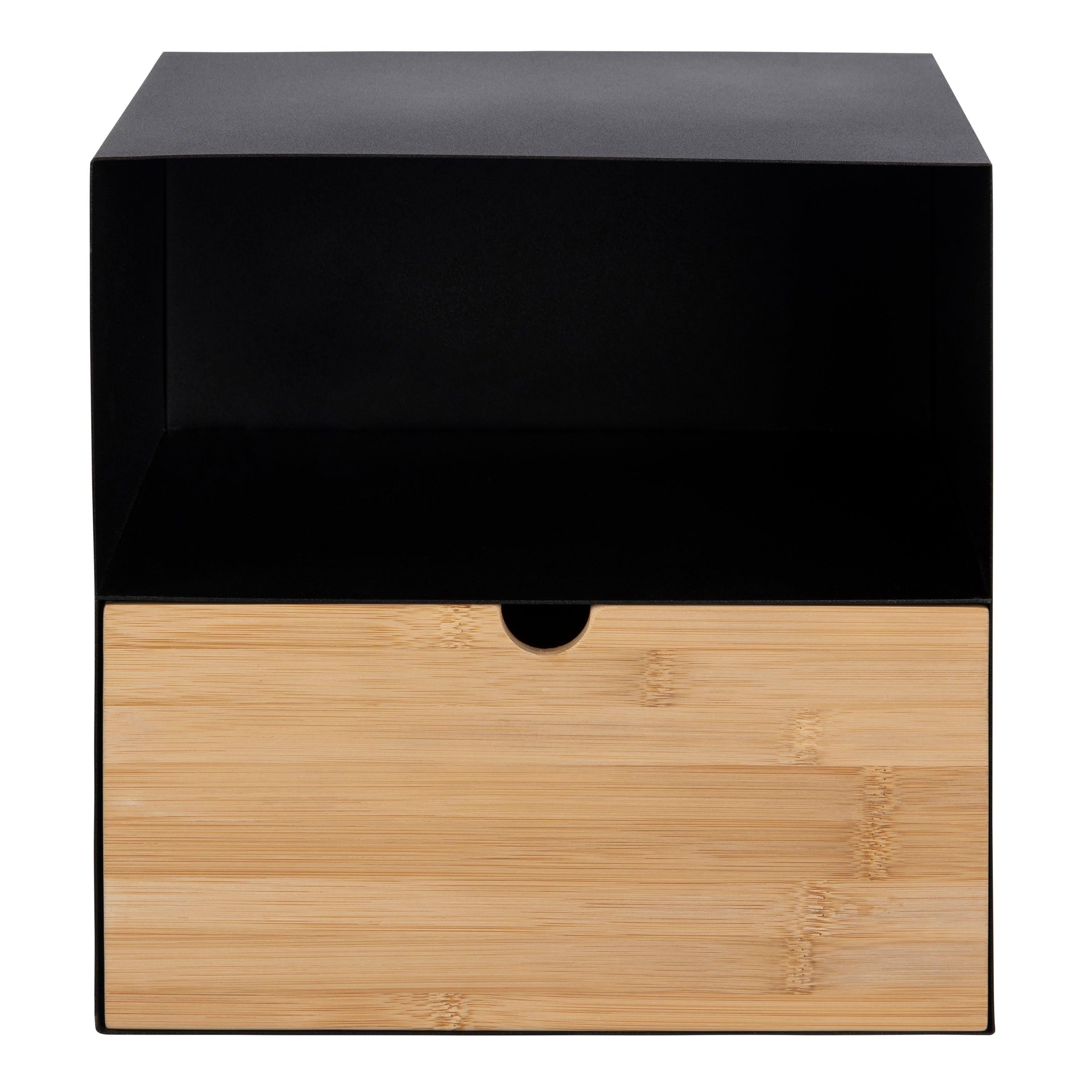 Joliet 1 Drawer Wallmounted Bedside Table in Black & Bamboo - image 2
