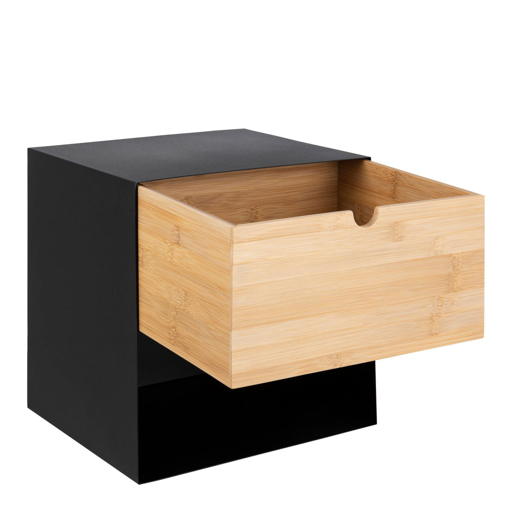 Joliet 1 Drawer Wallmounted Bedside Table in Black & Bamboo - image 6