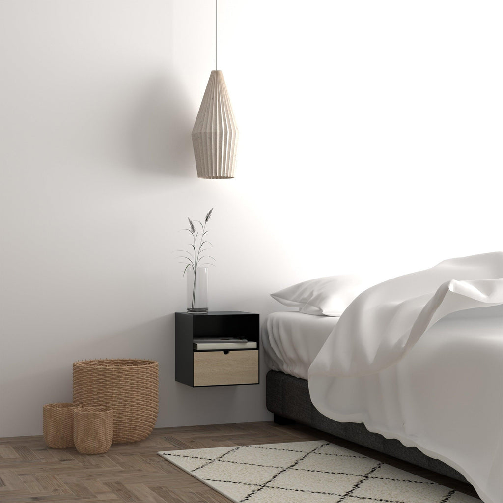 Joliet 1 Drawer Wallmounted Bedside Table in Black & Bamboo - image 8
