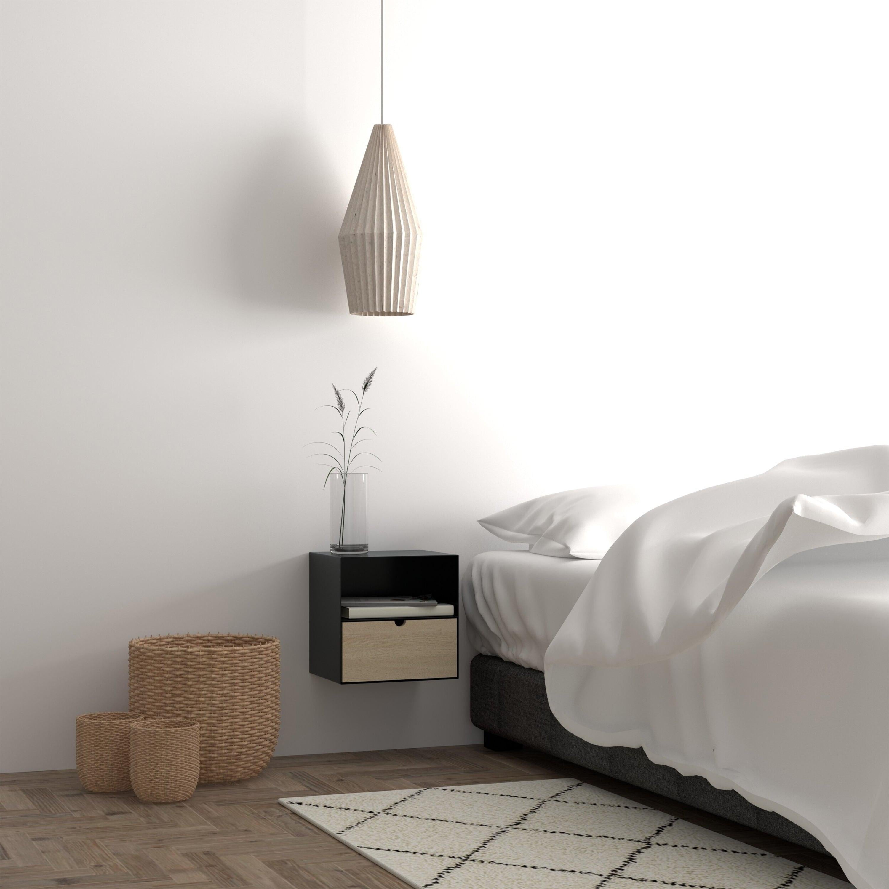 Joliet 1 Drawer Wallmounted Bedside Table in Black & Bamboo - image 8