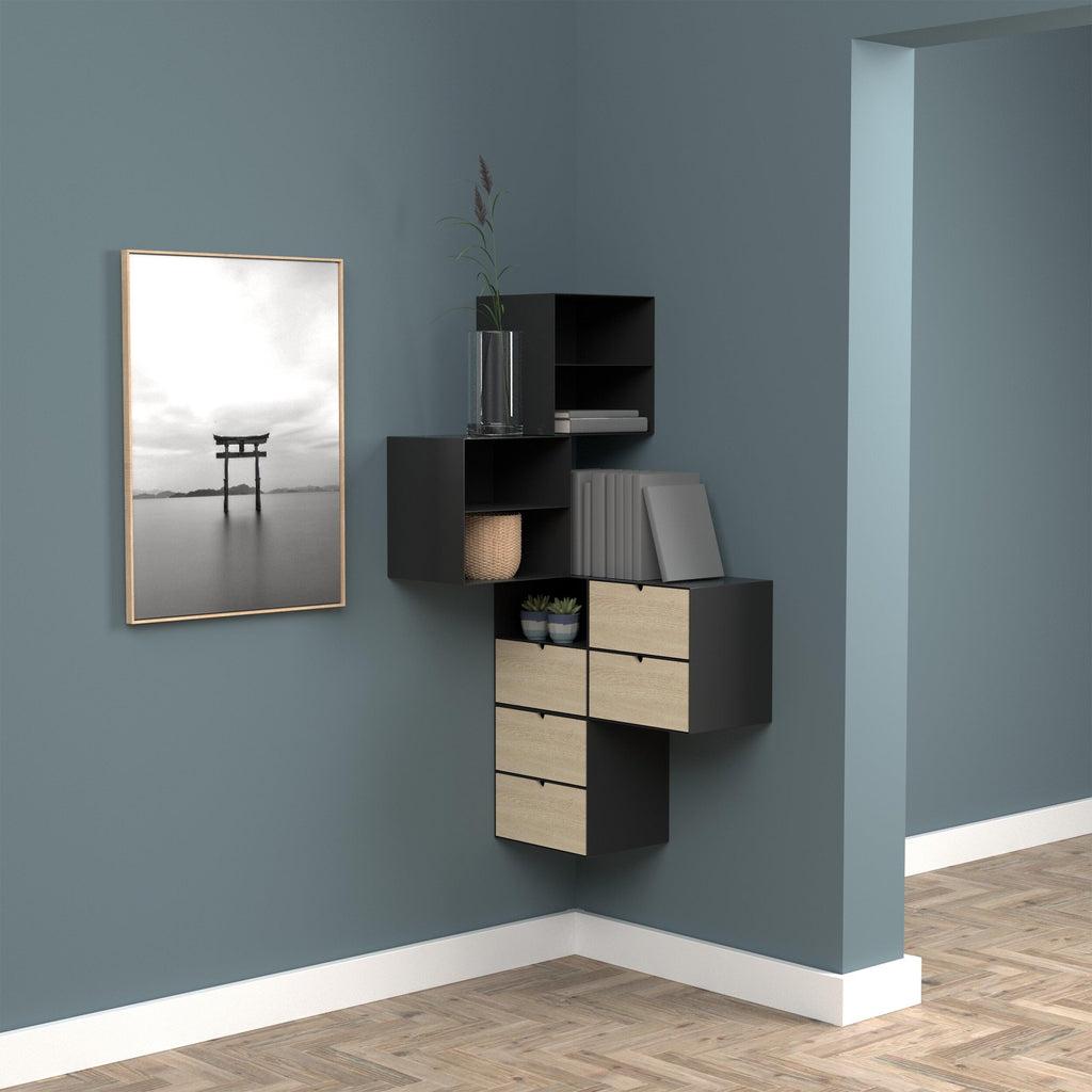 Joliet 1 Drawer Wallmounted Bedside Table in Black & Bamboo - image 9