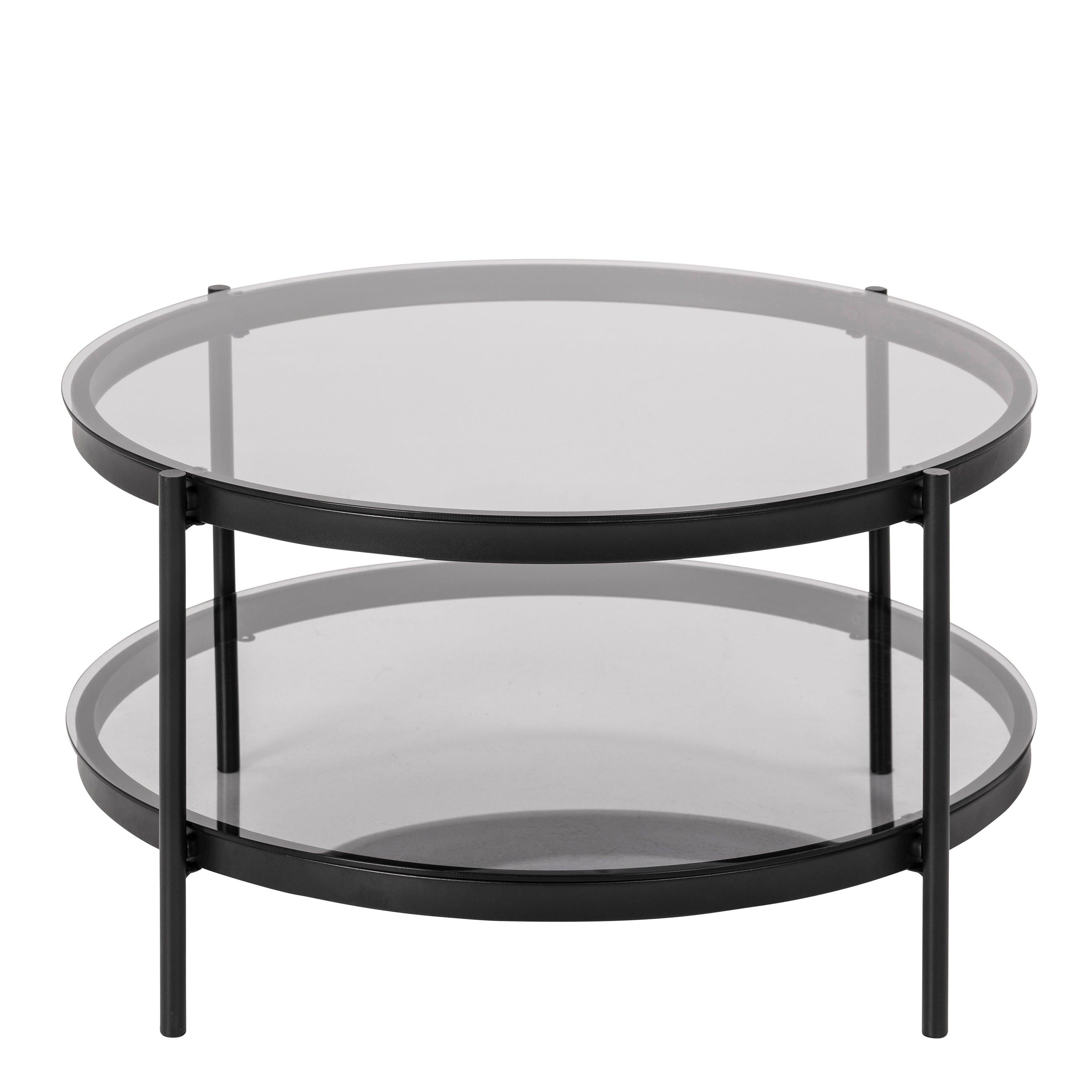 Bayonne Round Coffee Table in Black with Smoked Glass Top - image 2