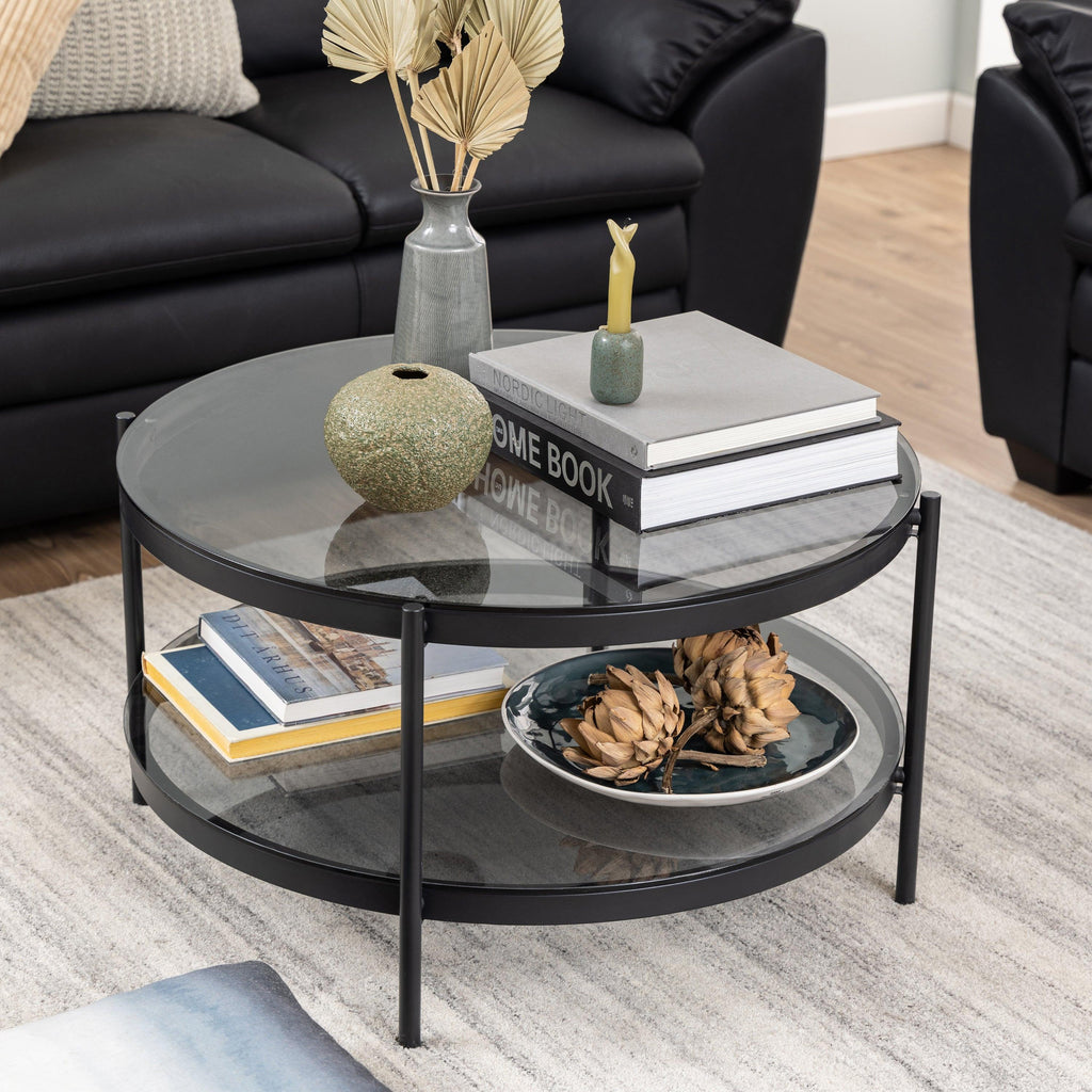 Bayonne Round Coffee Table in Black with Smoked Glass Top - image 4