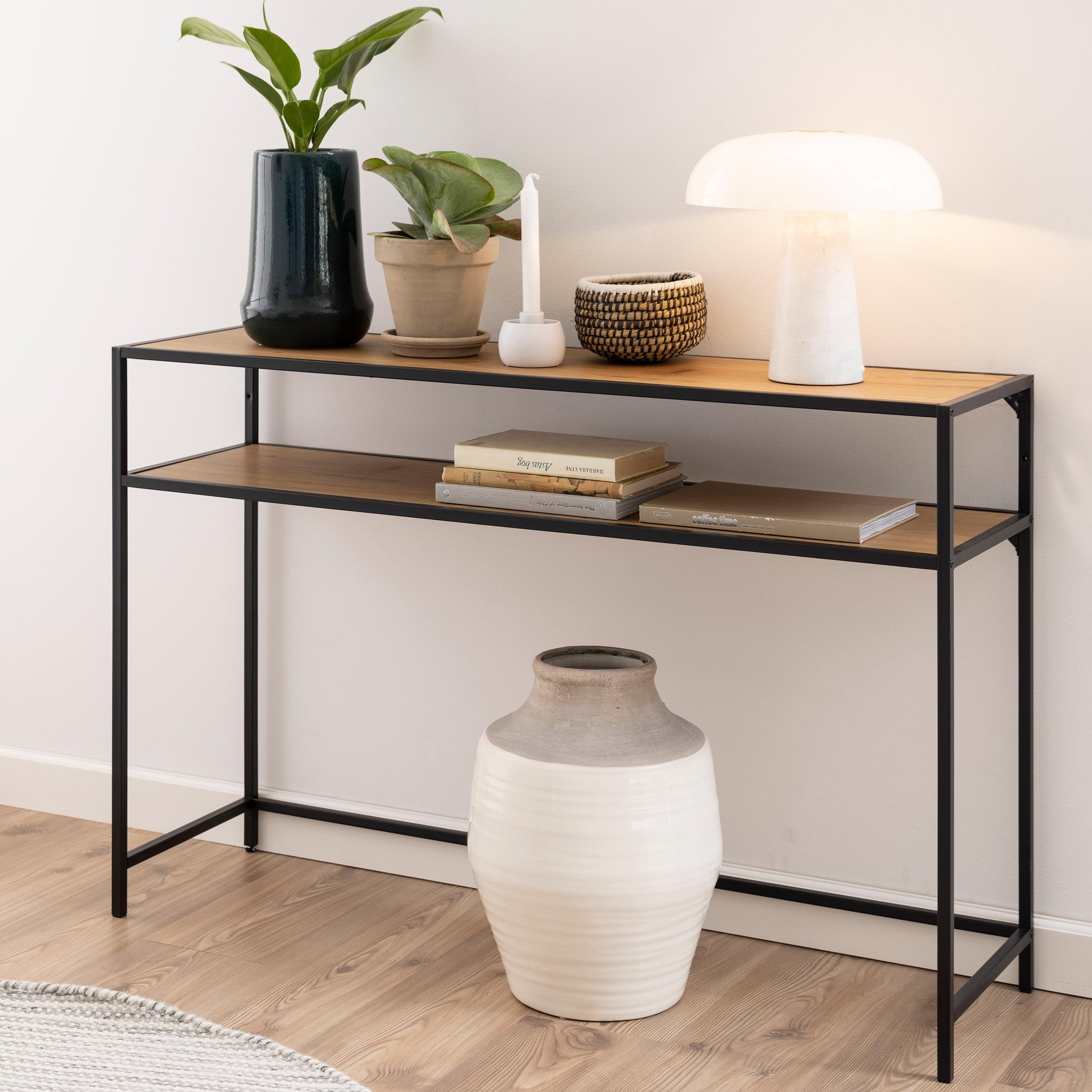 Seaford Black Metal Console Table with Oak Top - image 5
