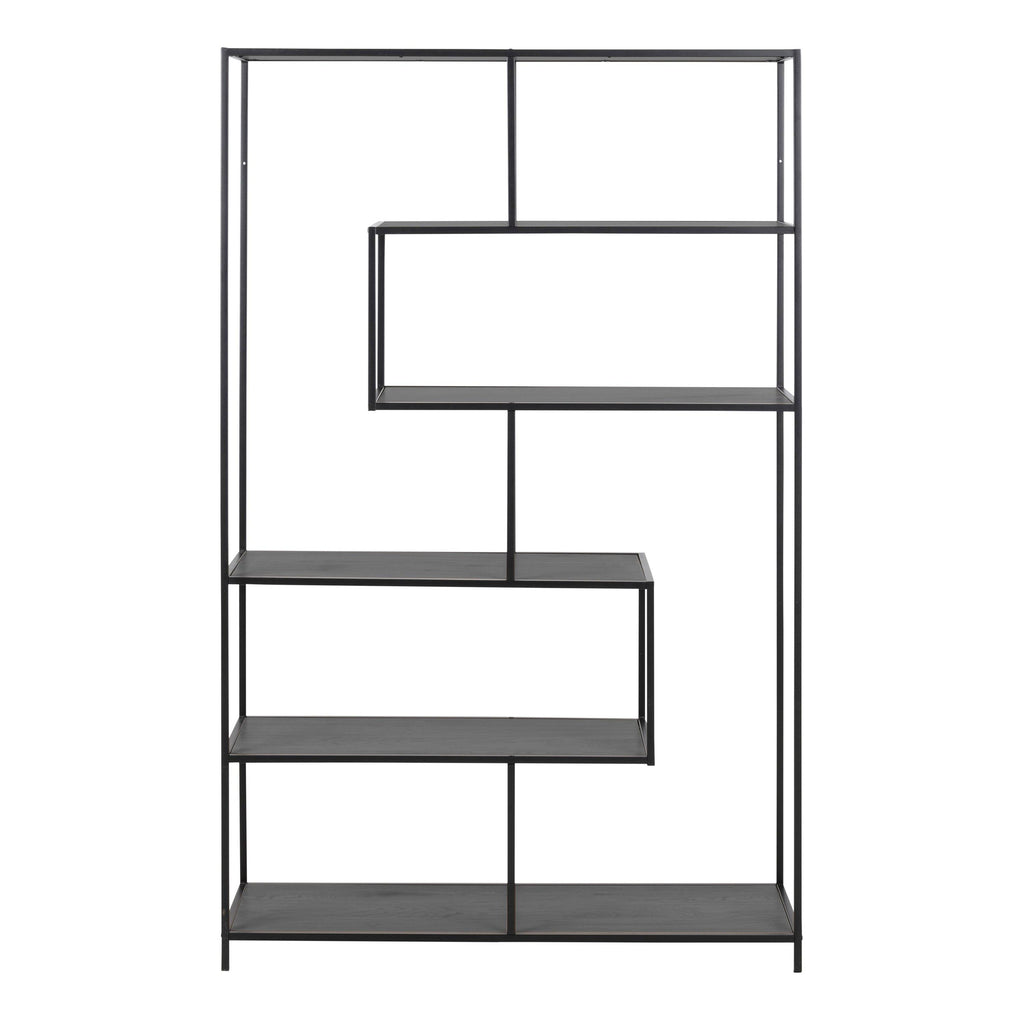 Seaford Black Metal Large Asymmetrical Bookcase with 5 Black Shelves - image 2