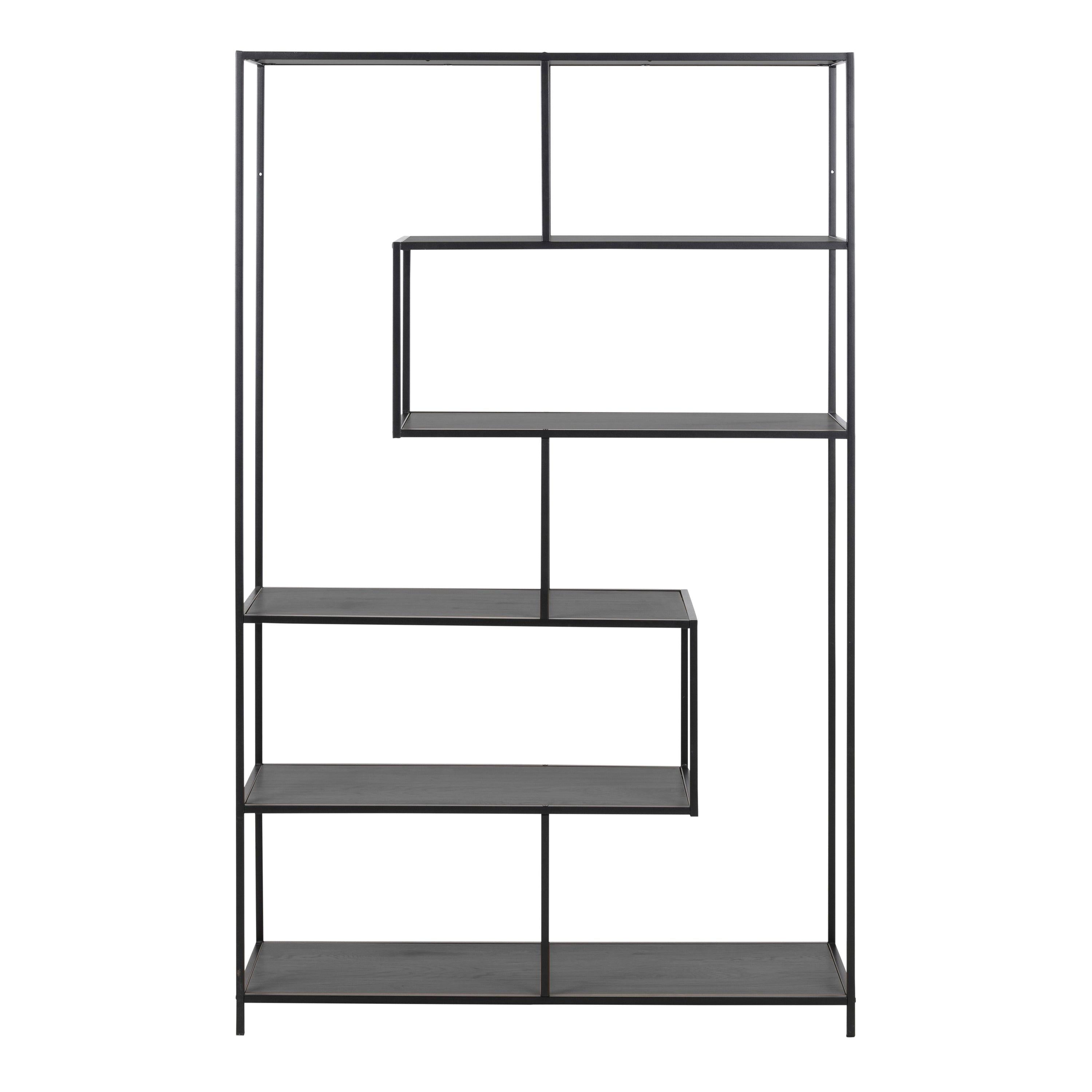 Seaford Black Metal Large Asymmetrical Bookcase with 5 Black Shelves - image 2
