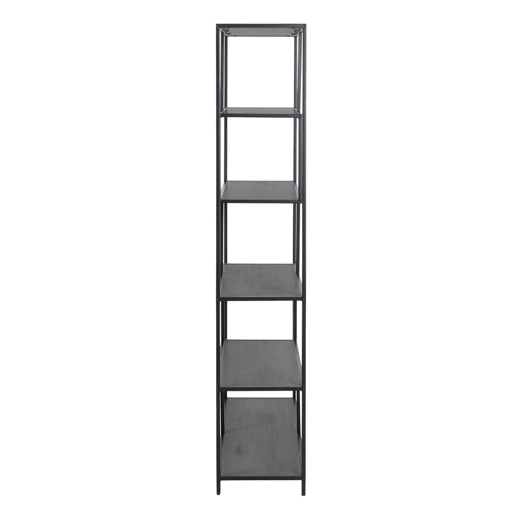 Seaford Black Metal Large Asymmetrical Bookcase with 5 Black Shelves - image 3