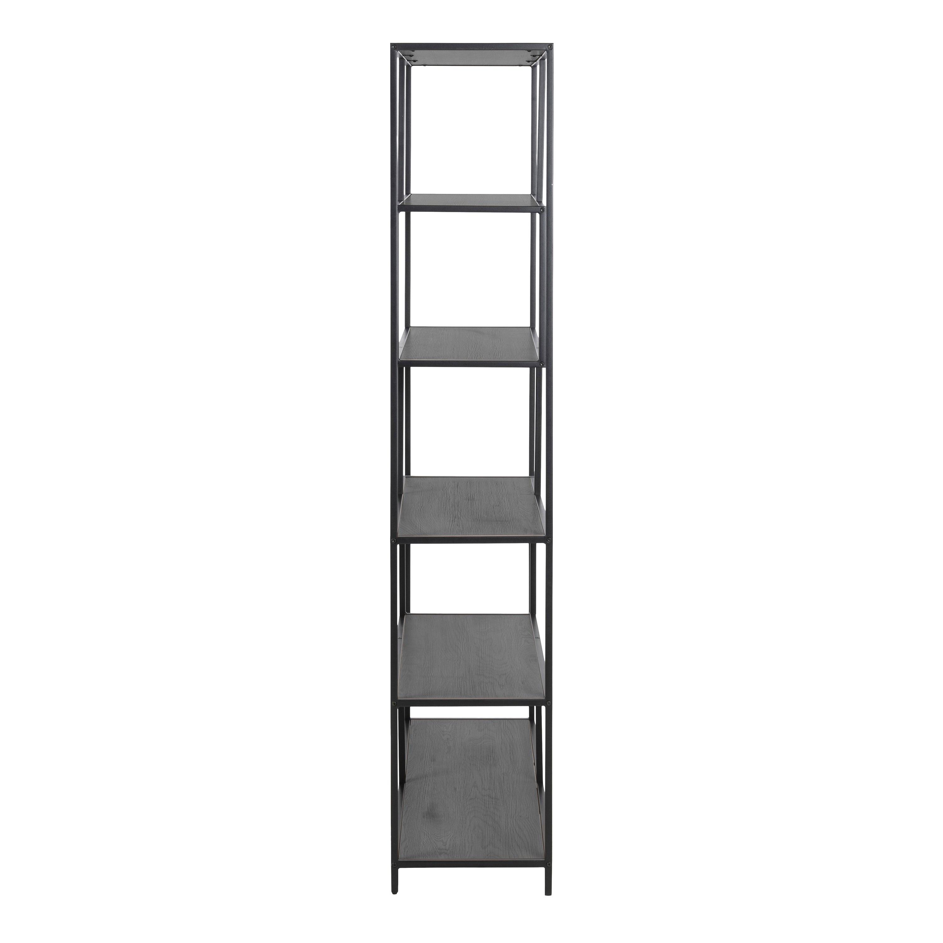 Seaford Black Metal Large Asymmetrical Bookcase with 5 Black Shelves - image 3