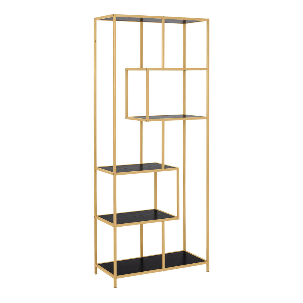 Seaford Tall Gold Metal Bookcase with 5 Black Shelves