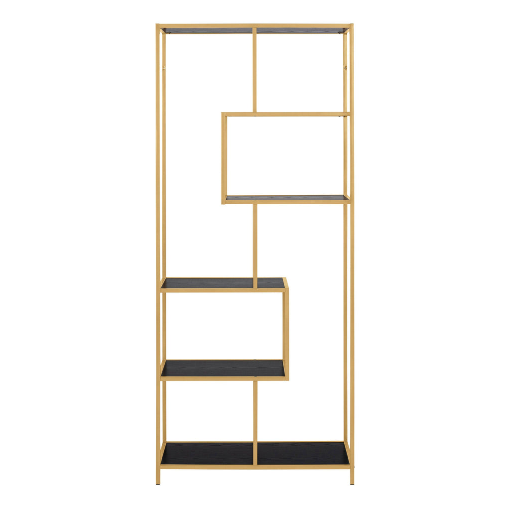 Seaford Tall Gold Metal Bookcase with 5 Black Shelves - image 2