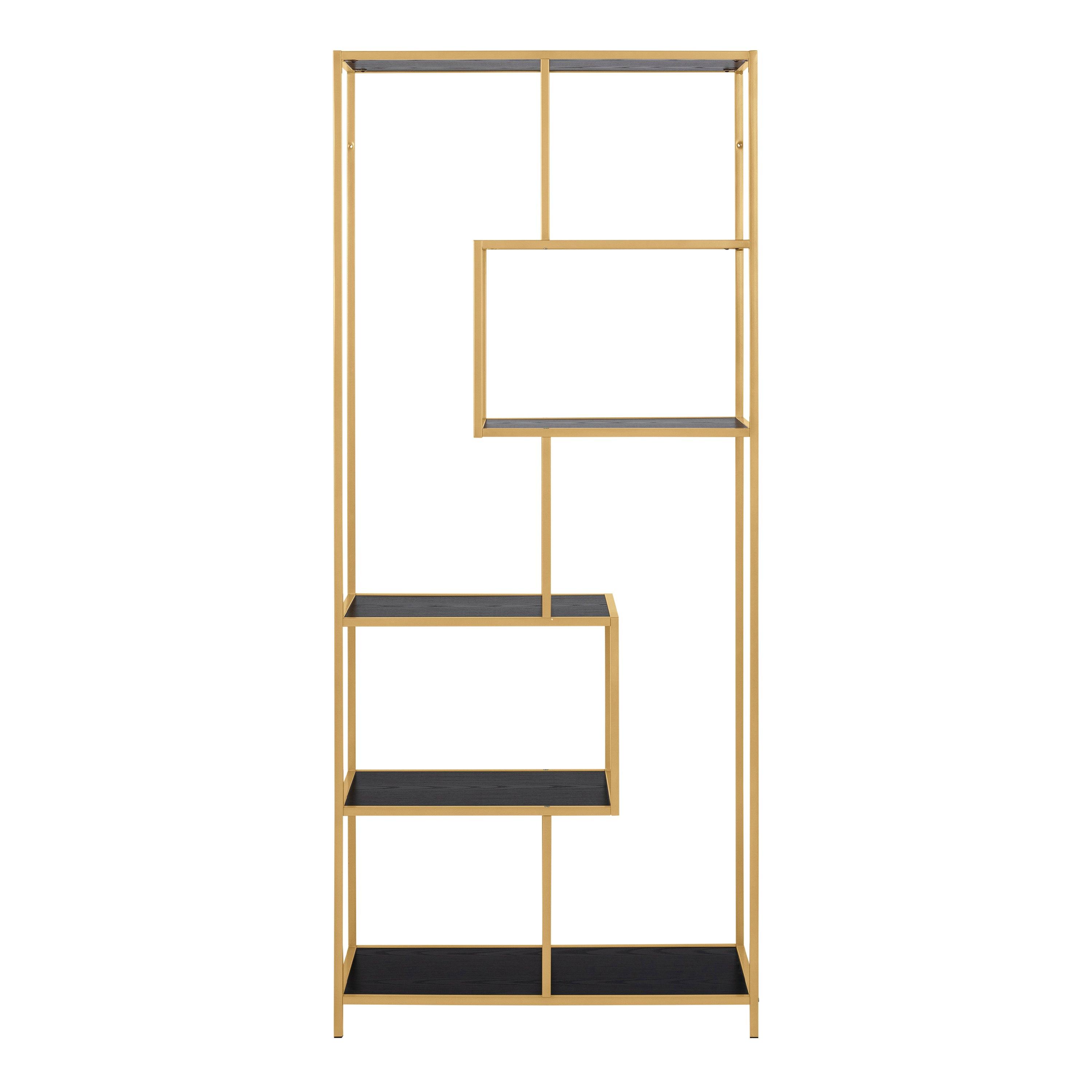 Seaford Tall Gold Metal Bookcase with 5 Black Shelves - image 2